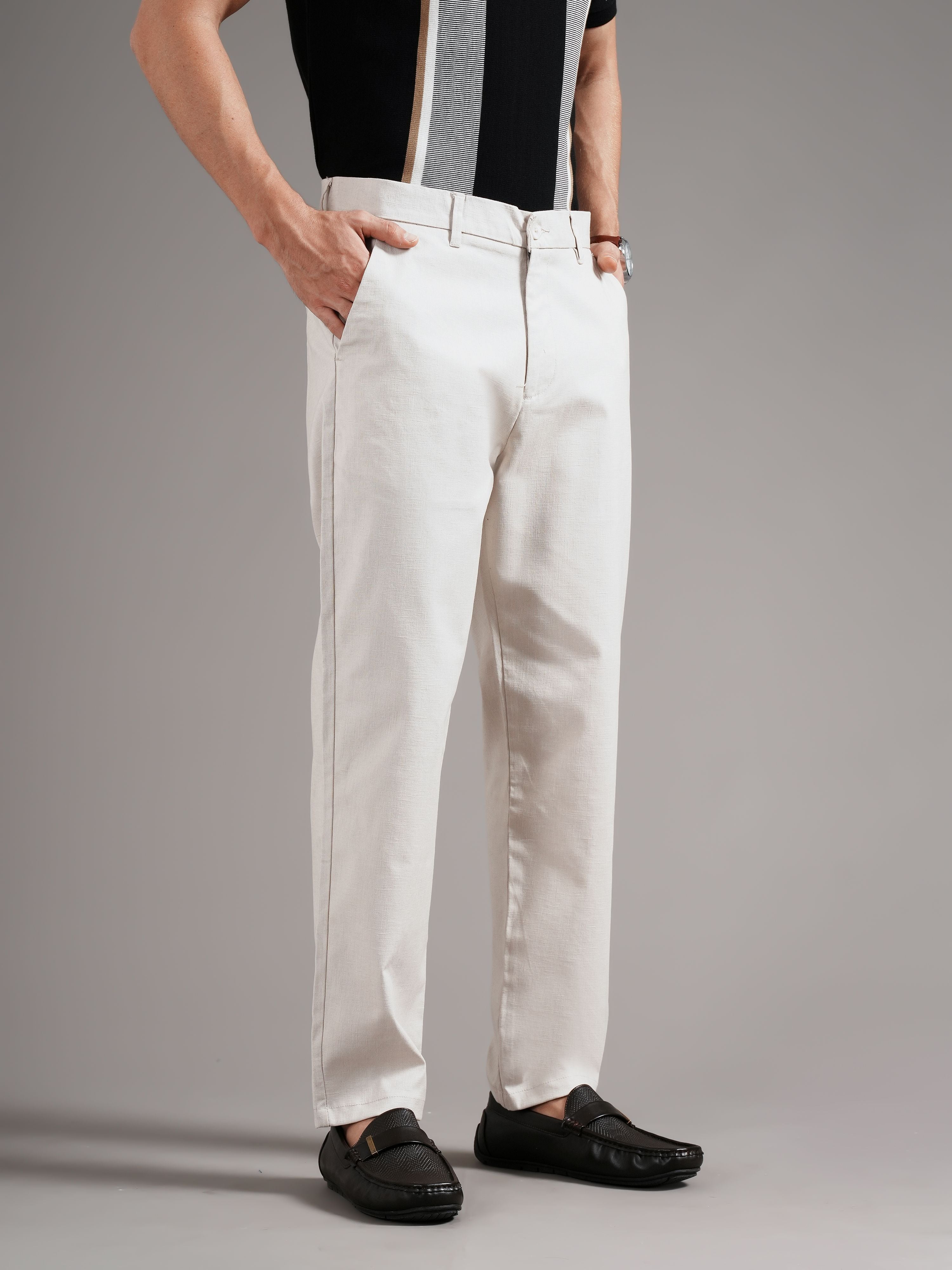 Men Beige Straight Fit Trousers