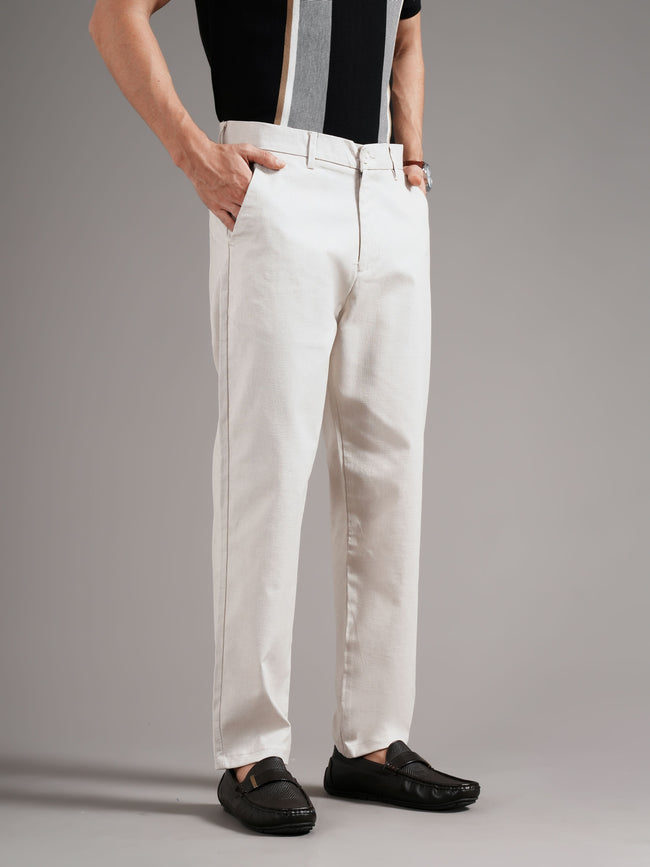 Men Beige Straight Fit Trousers