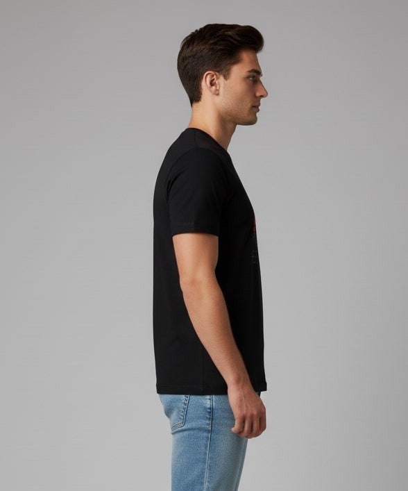 Men Printed Black Cotton Tshirt