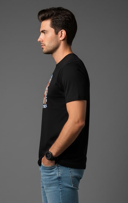 Men Printed Black Cotton Tshirt