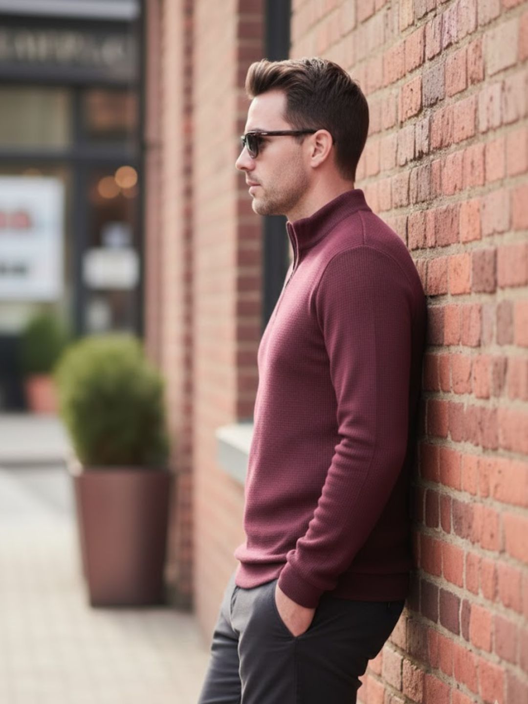 Men Wine Polo Neck T-Shirt