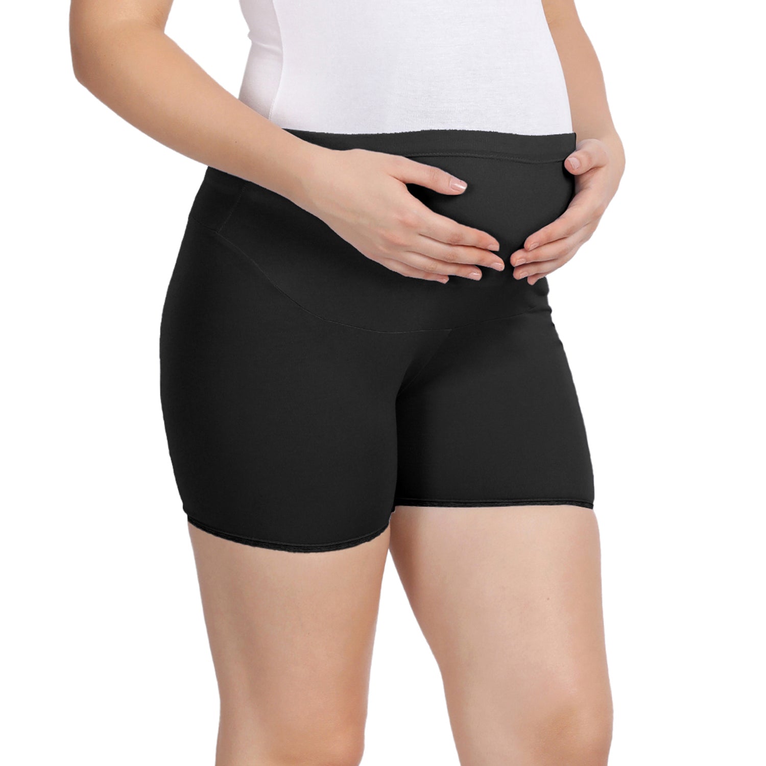 Women Black Maternity Lace Shorts