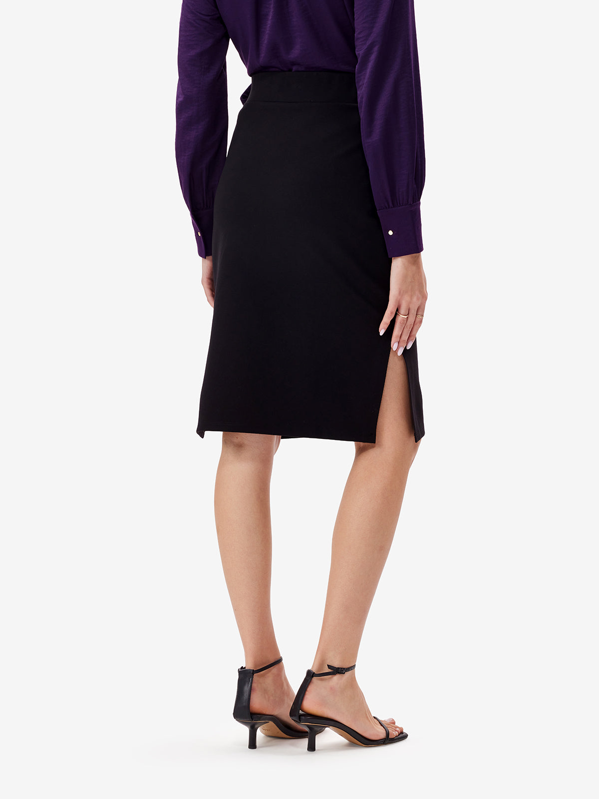 Women Black Pencil Skirt with Side Slit