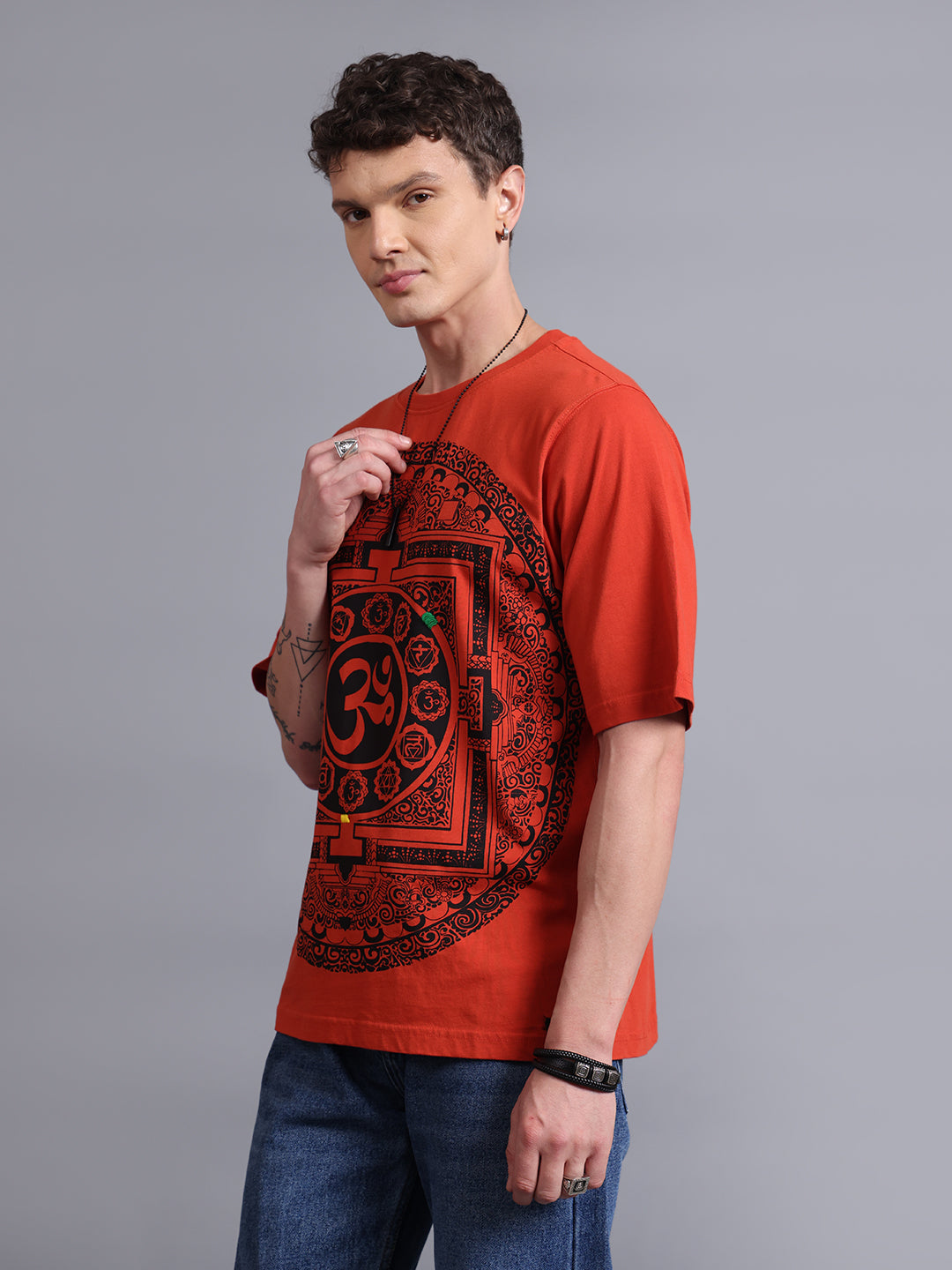 Men Rust Cotton Oversized T-Shirt