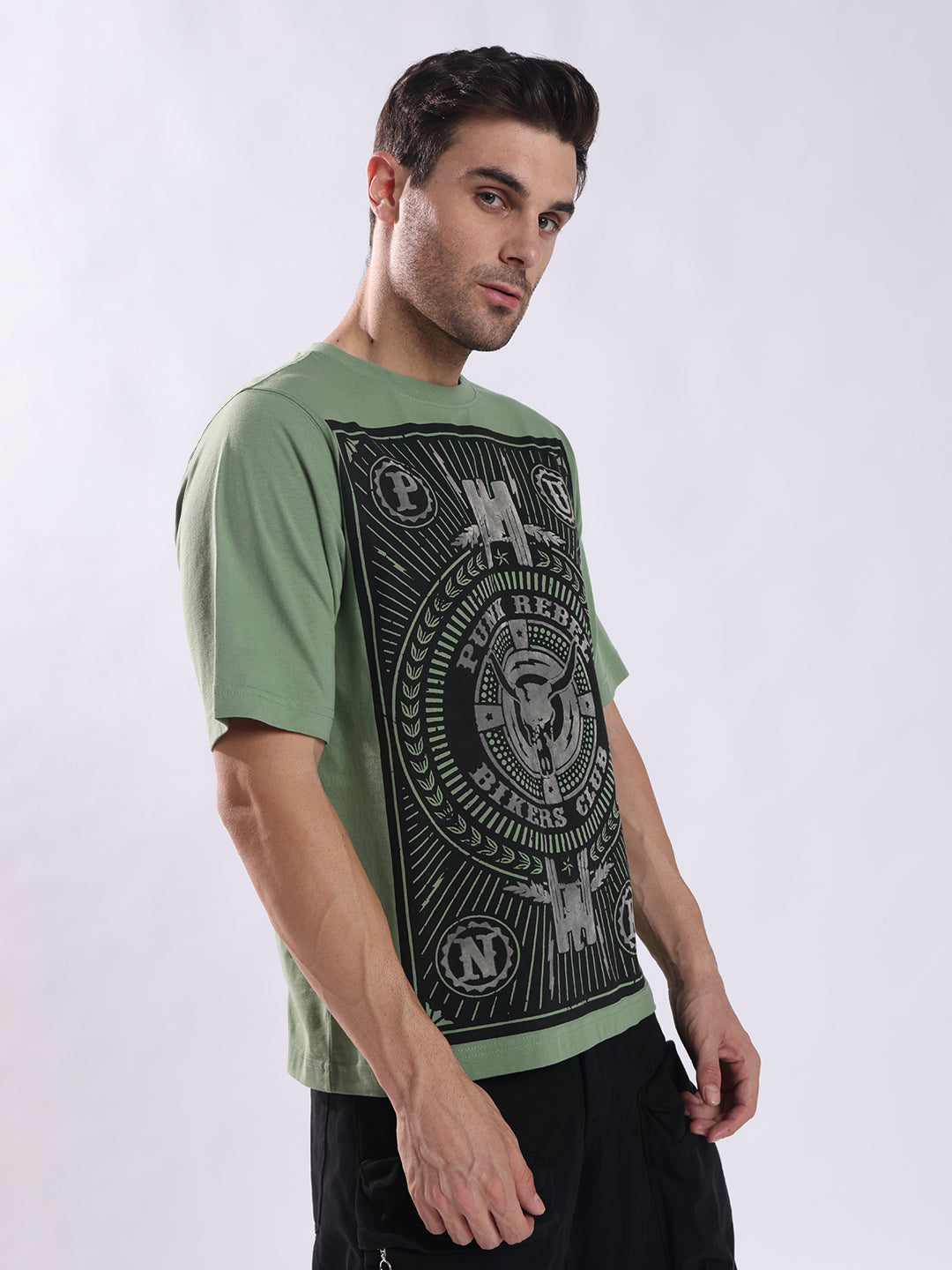Men Olive Cotton Oversized T-Shirt