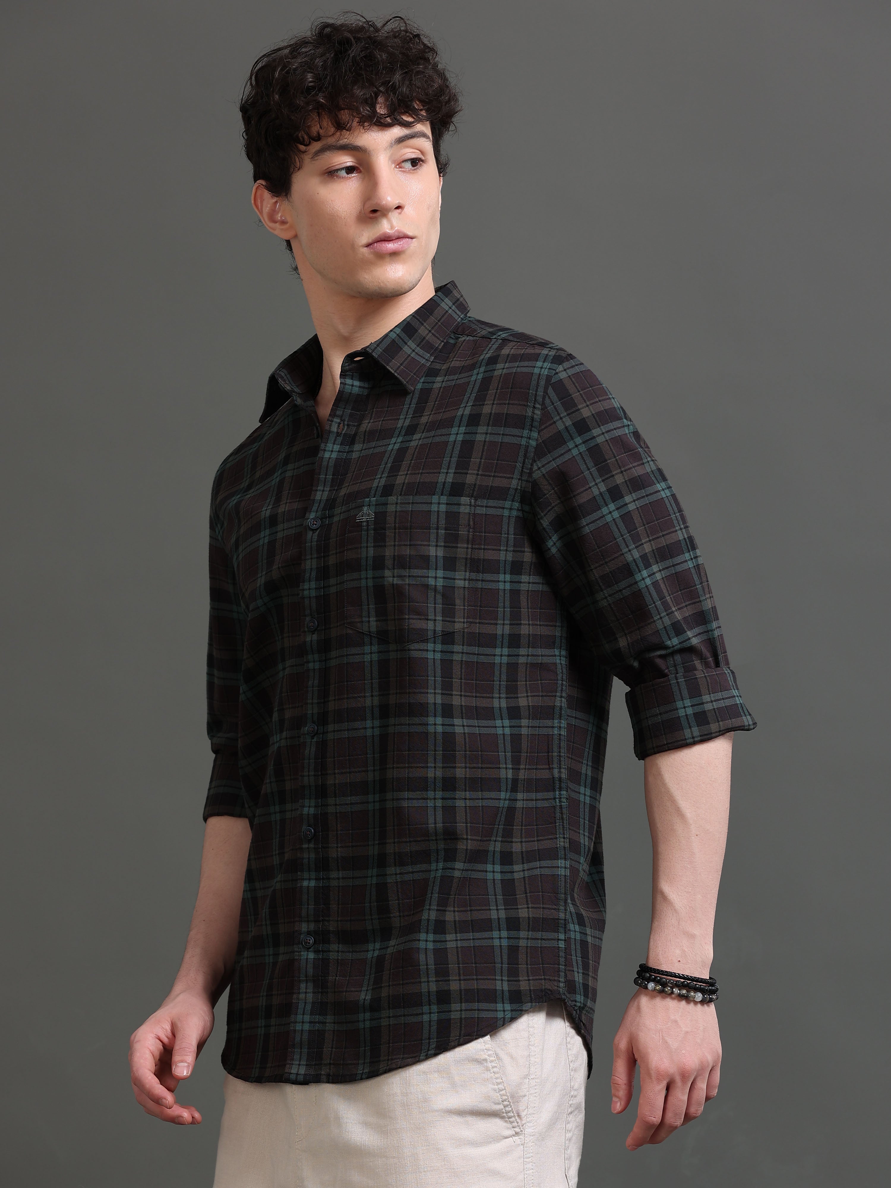Men Green Checked Shirt