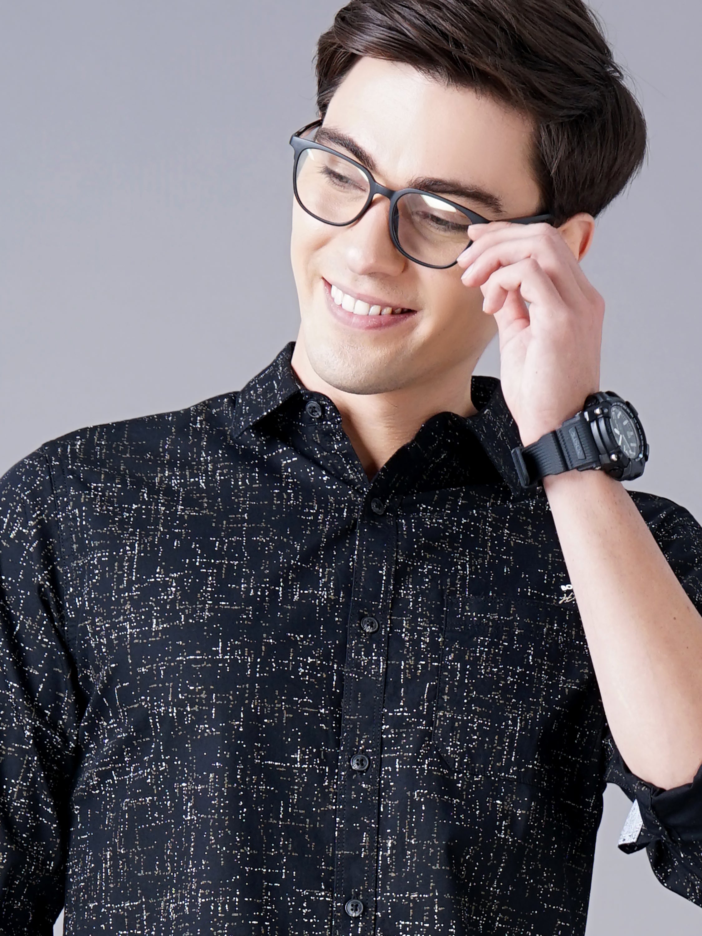 Men Black Cotton Slim Shirt