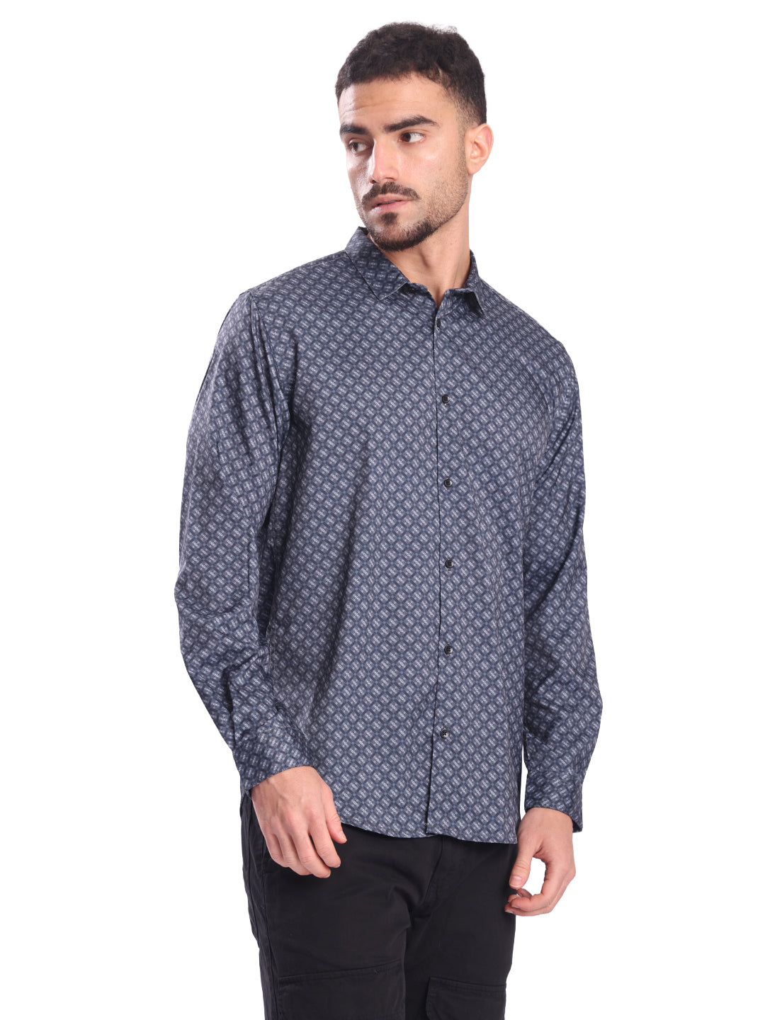 Men Grey Abrstact Print Casual Shirt