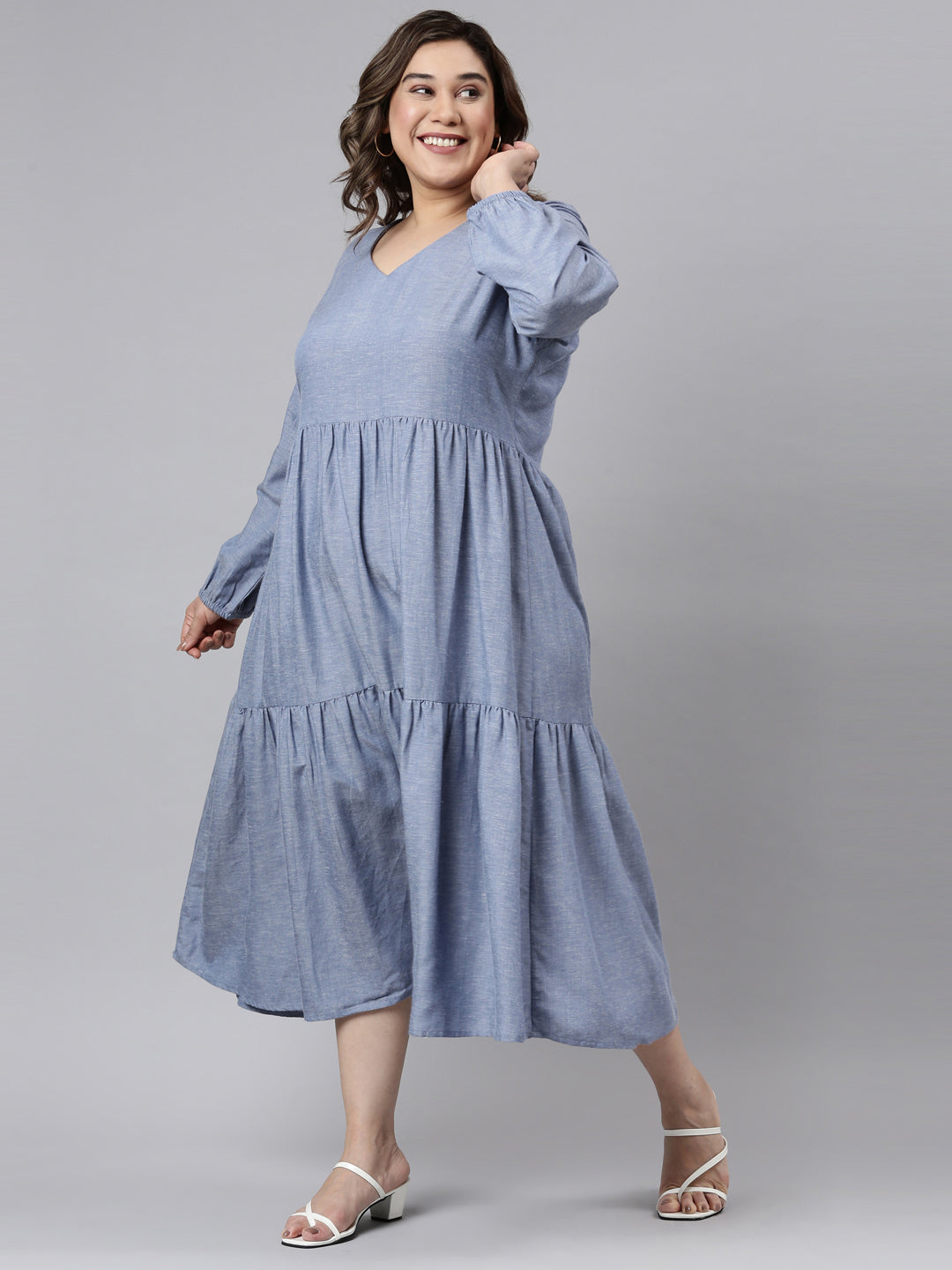 Women Blue Chambry Tier Dress