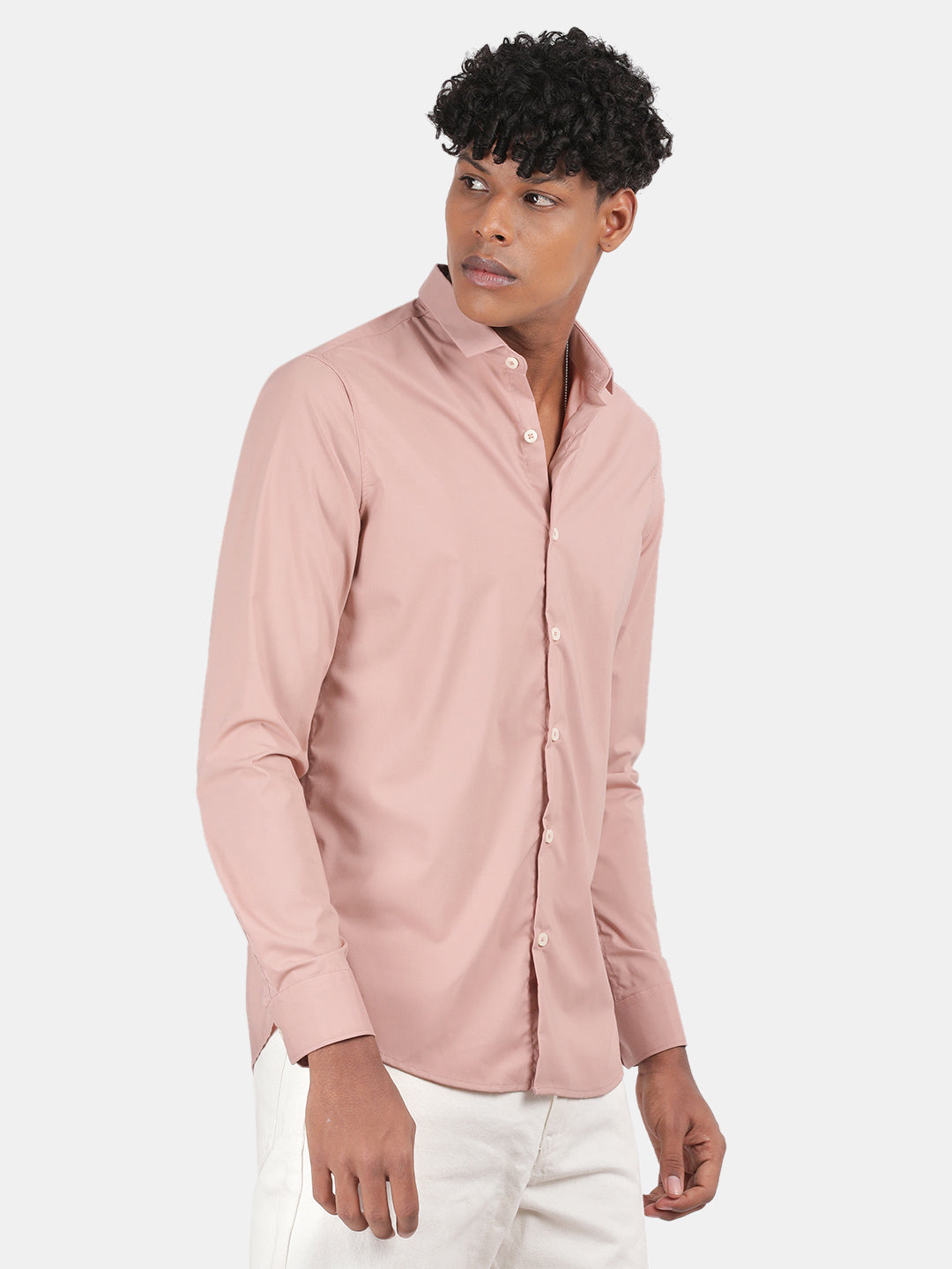 Men Pink Slim Fit Spread Collar Full Sleeve Casual Shirt