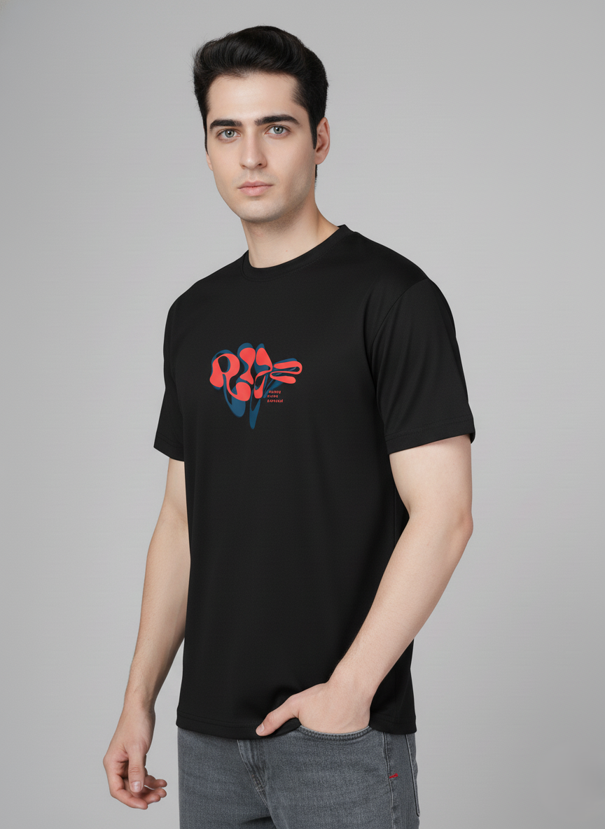 Men Cotton Black Printed Tshirt