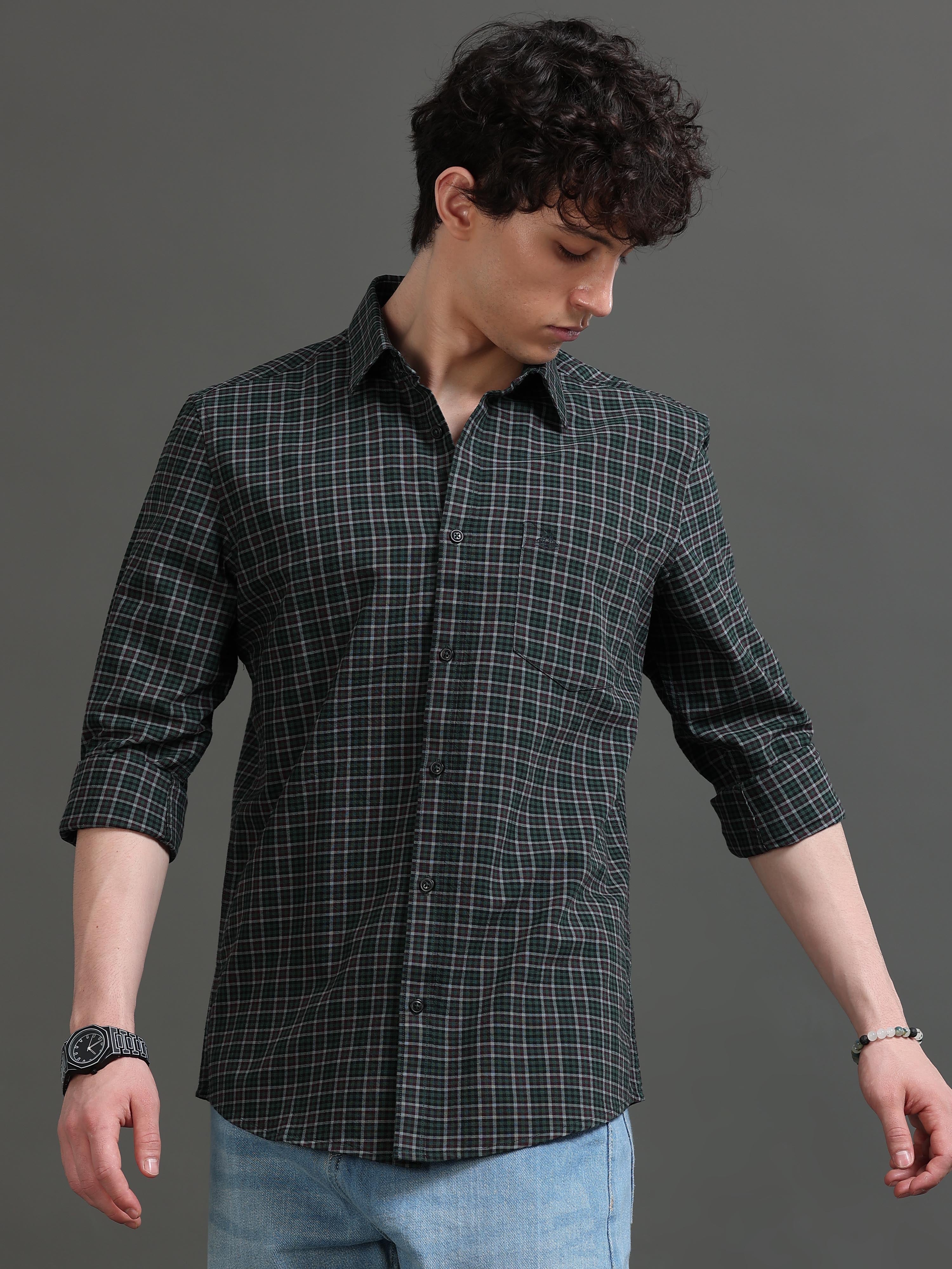 Men Green Checked Shirt