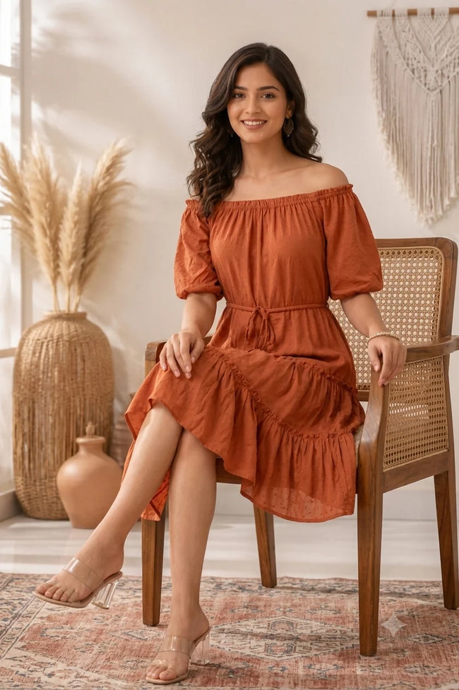 Women Brown Tiered Mini Dress