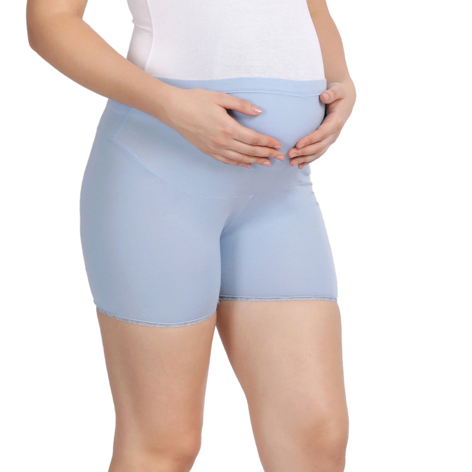 Women Blue Maternity Lace Shorts