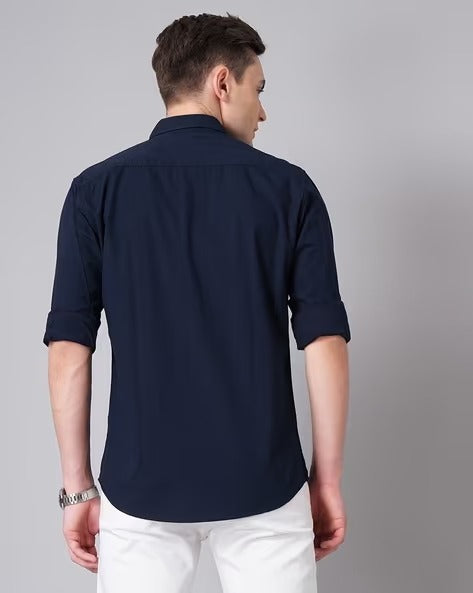 Men Blue Spread Collar Shirt