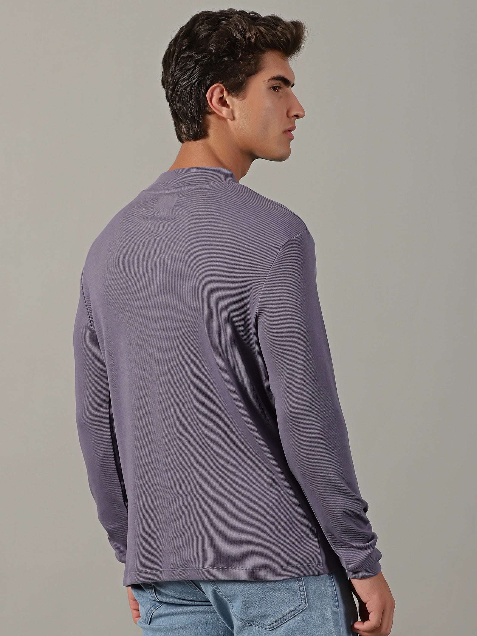 Men Blue High Neck T-Shirt