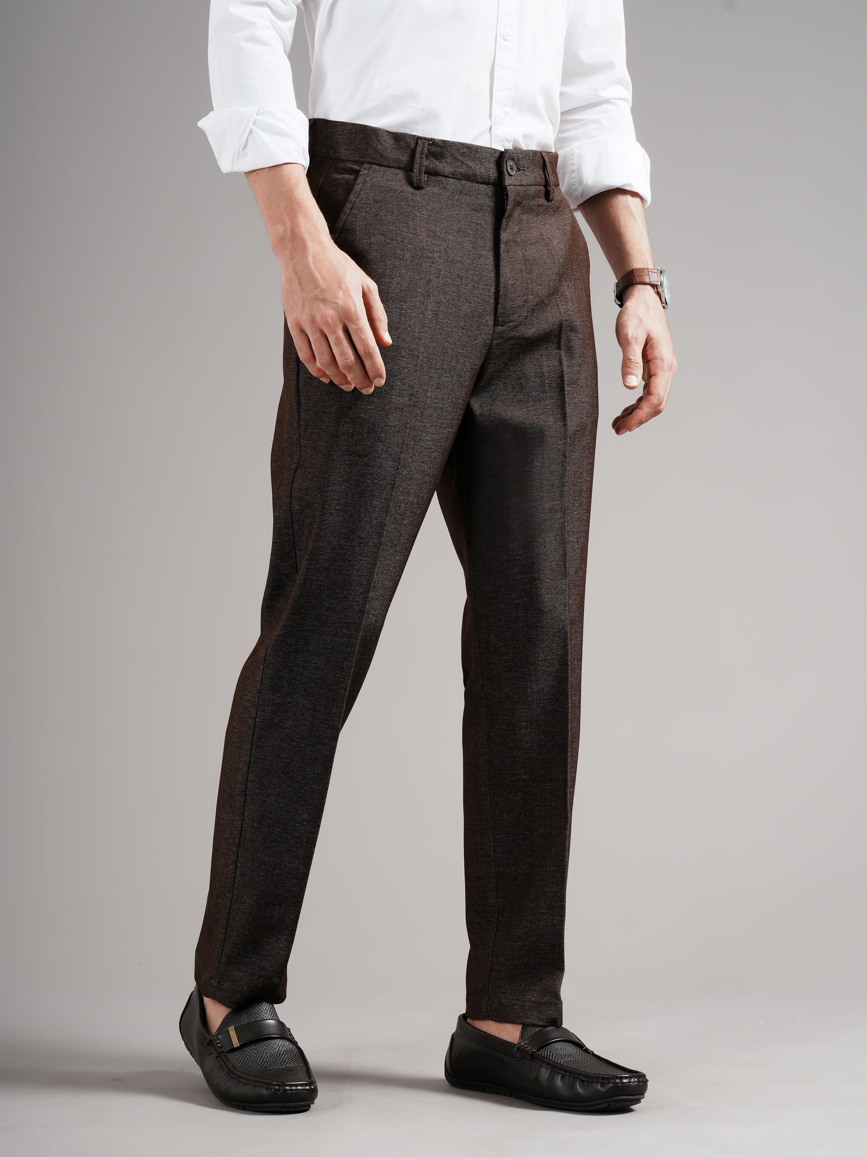 Men Brown Straight Fit Trousers