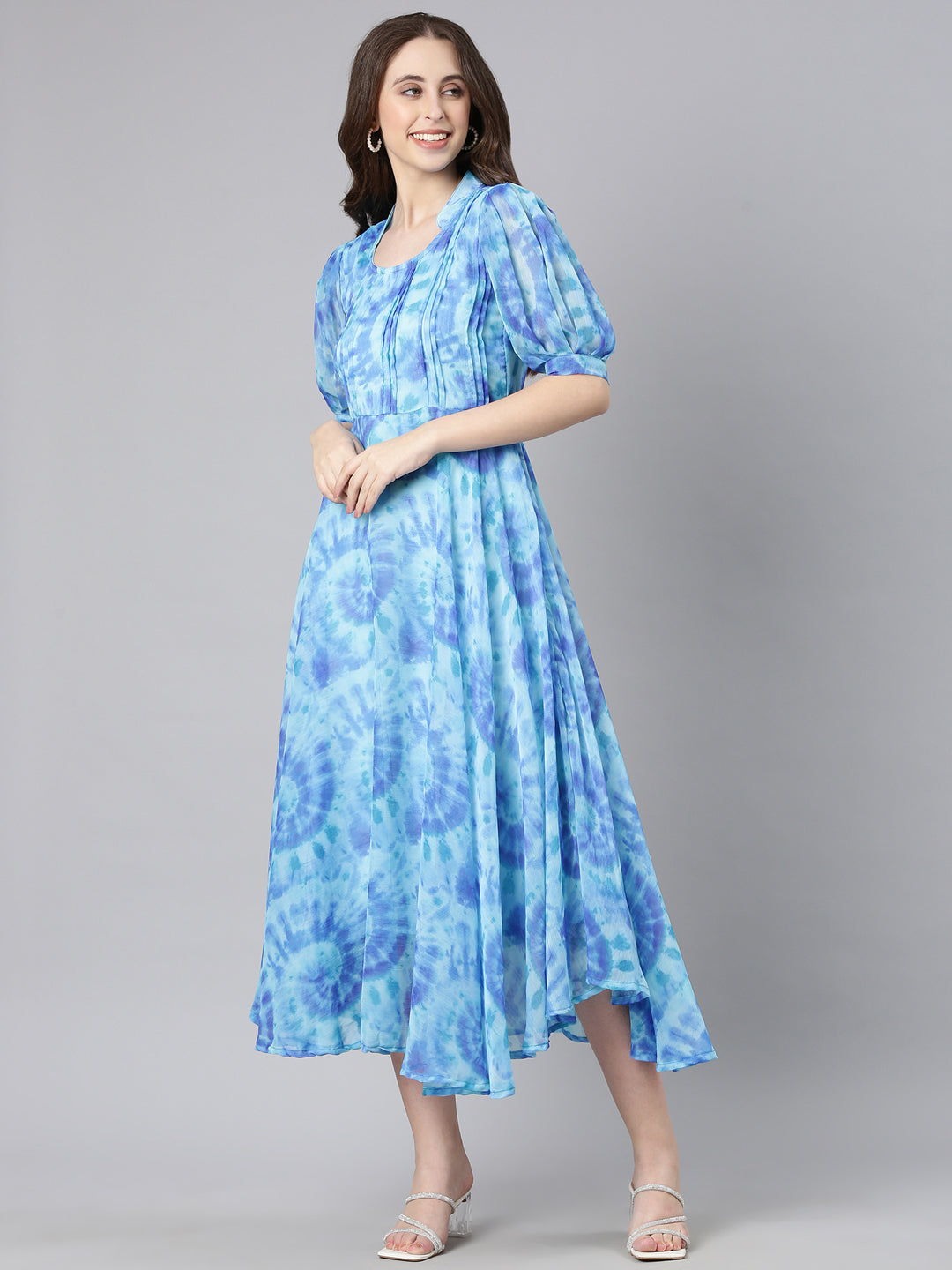 Women Blue Floral Chiffon Dress