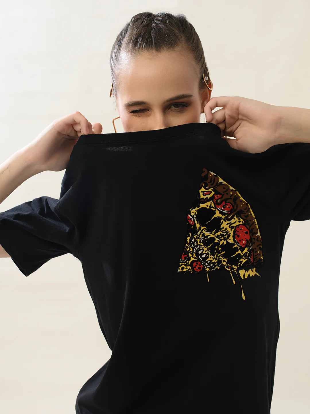 Women Black Cotton Relaxed T-Shirt