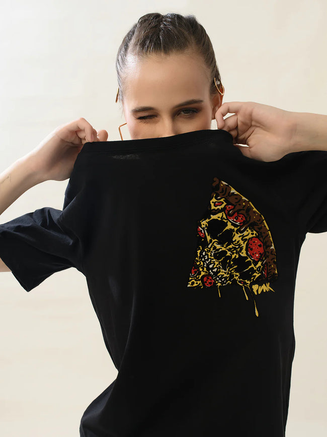 Women Black Cotton Relaxed T-Shirt