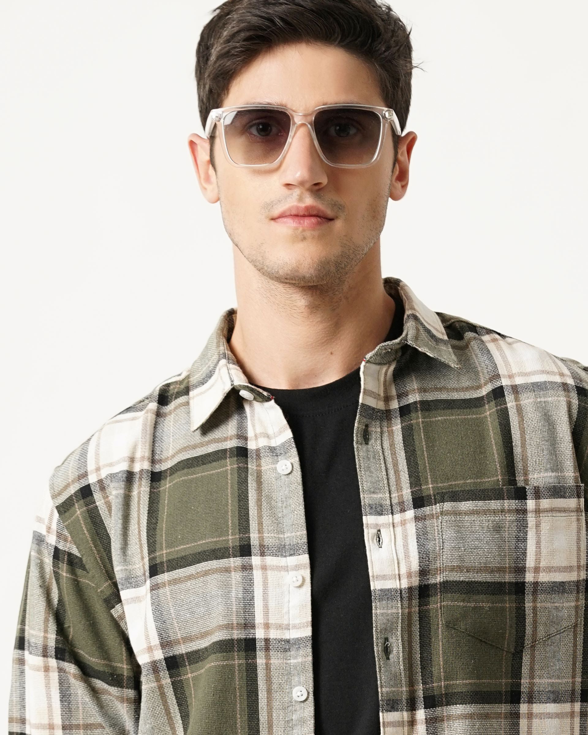 Men Green Checked Shirt