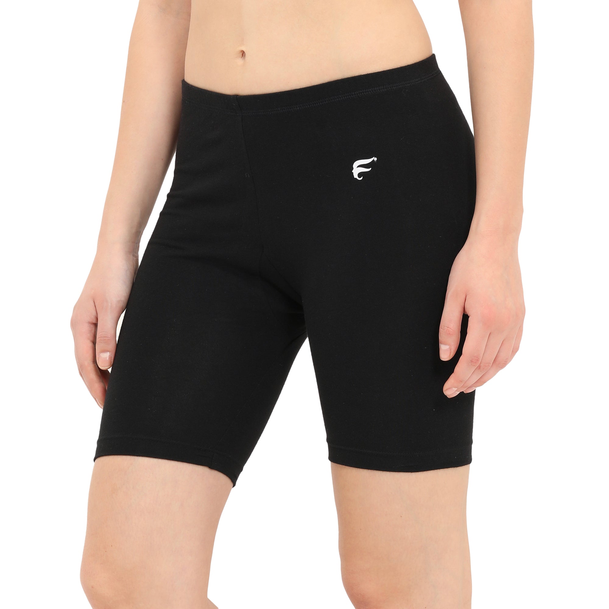 Women Black Thigh Length Cycling Shorts