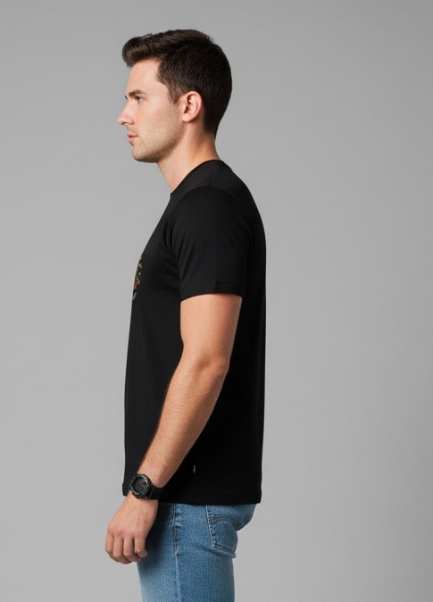 Men Printed Black Cotton Tshirt