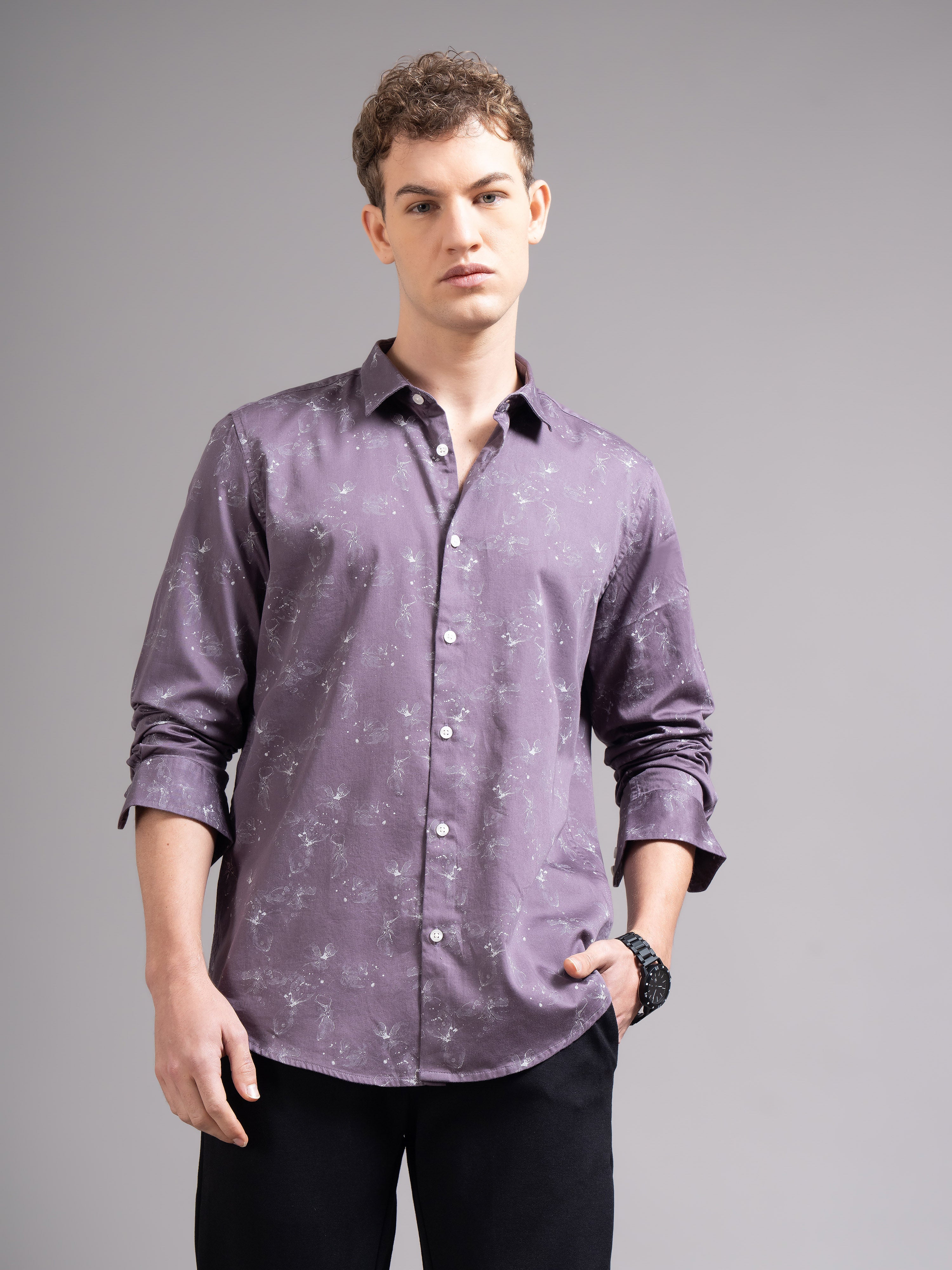 Men Purple Floral Print Shirt
