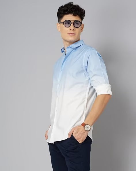 Men Blue Ombre Dyed Shirt