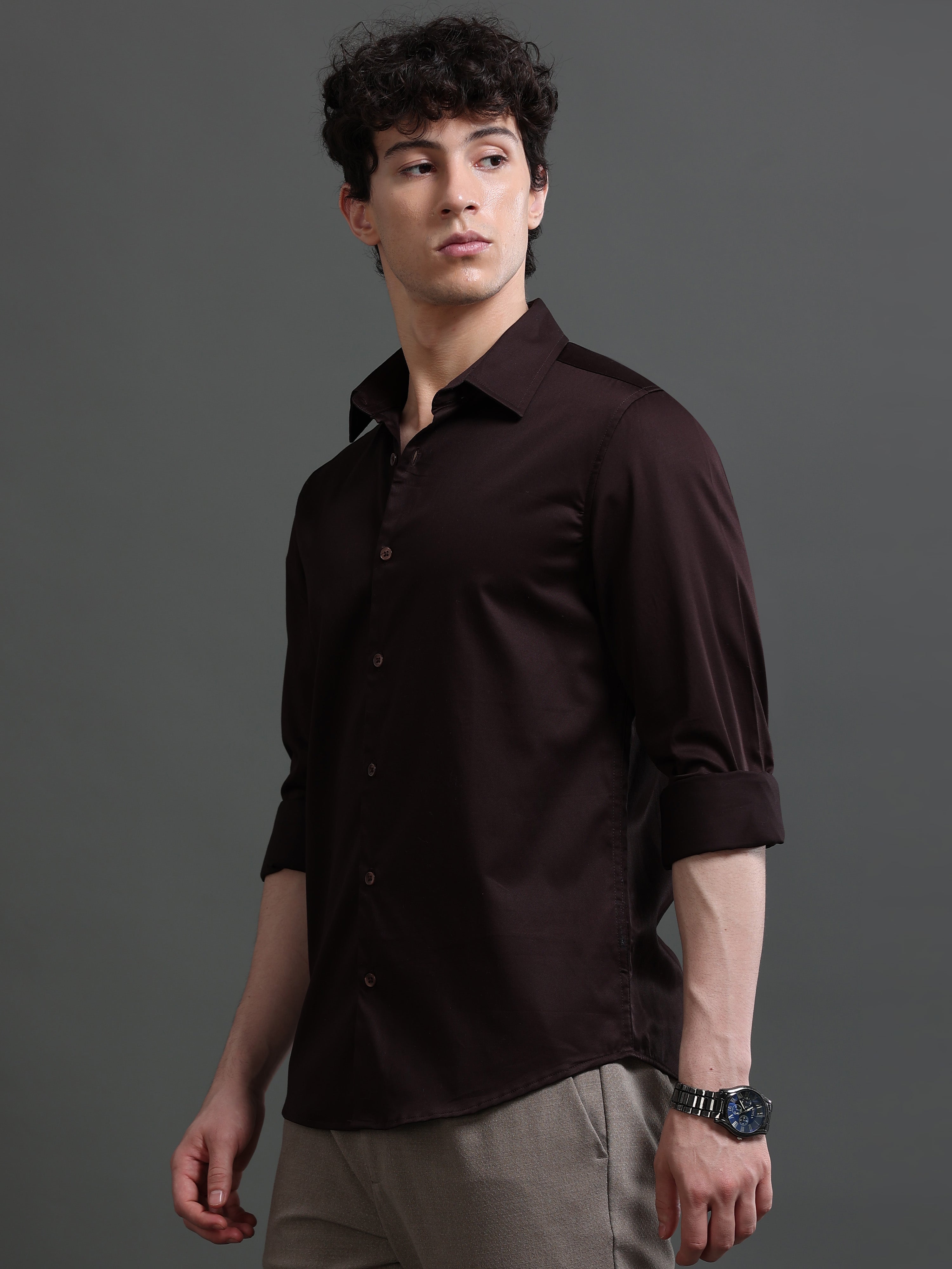 Men Brown Solid Shirt