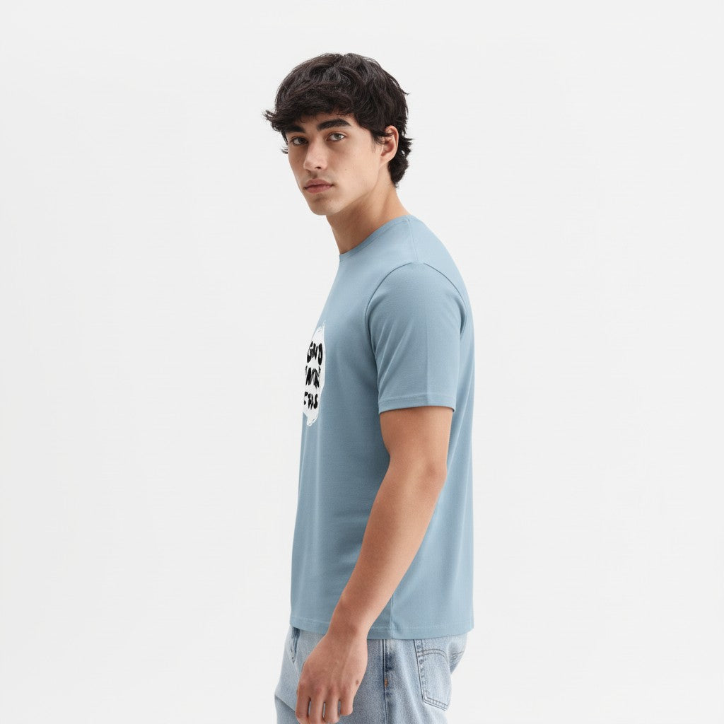 Men Cotton Ice Blue T-Shirt