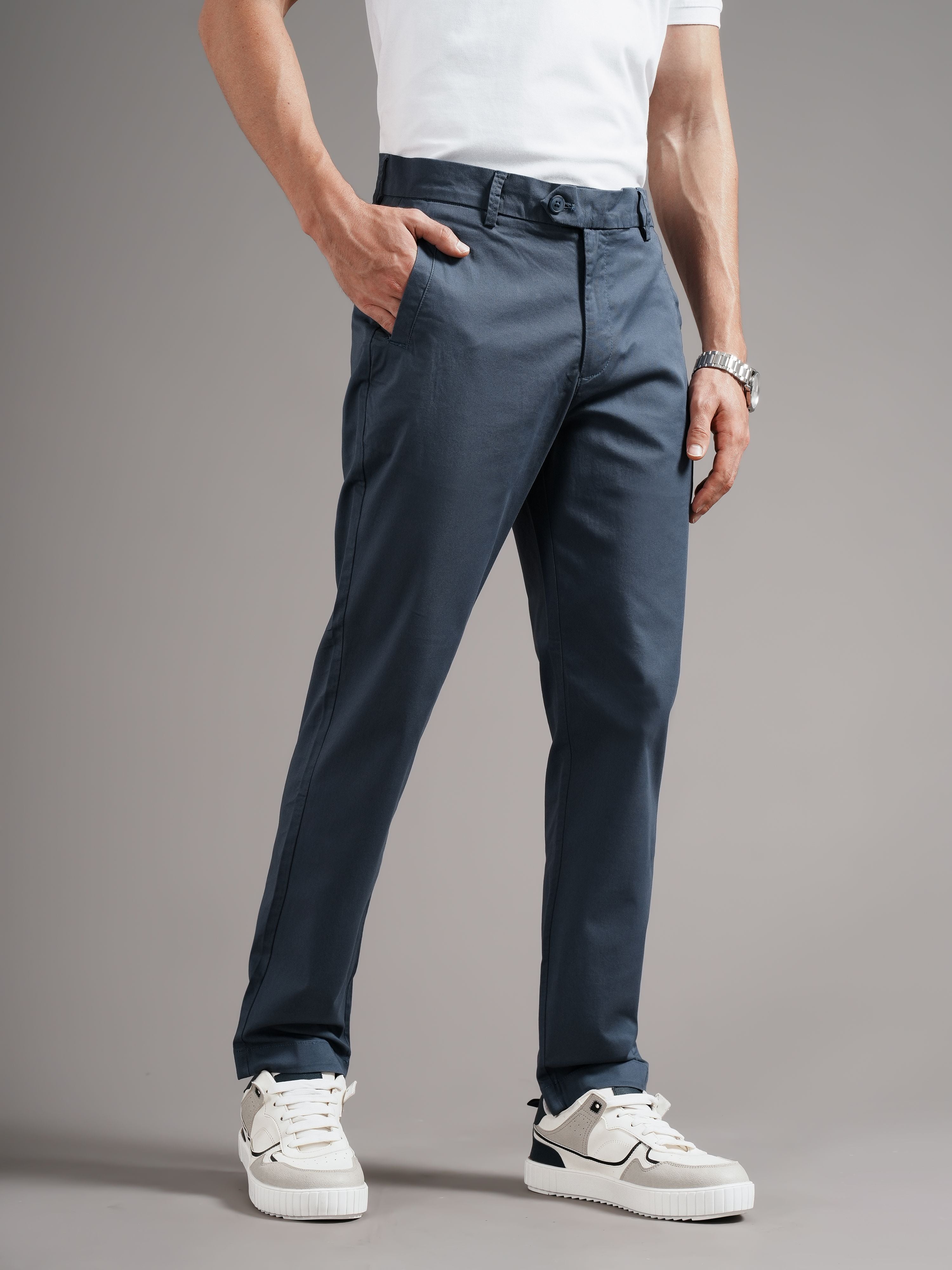 Men Blue Tailored Fit Trousers