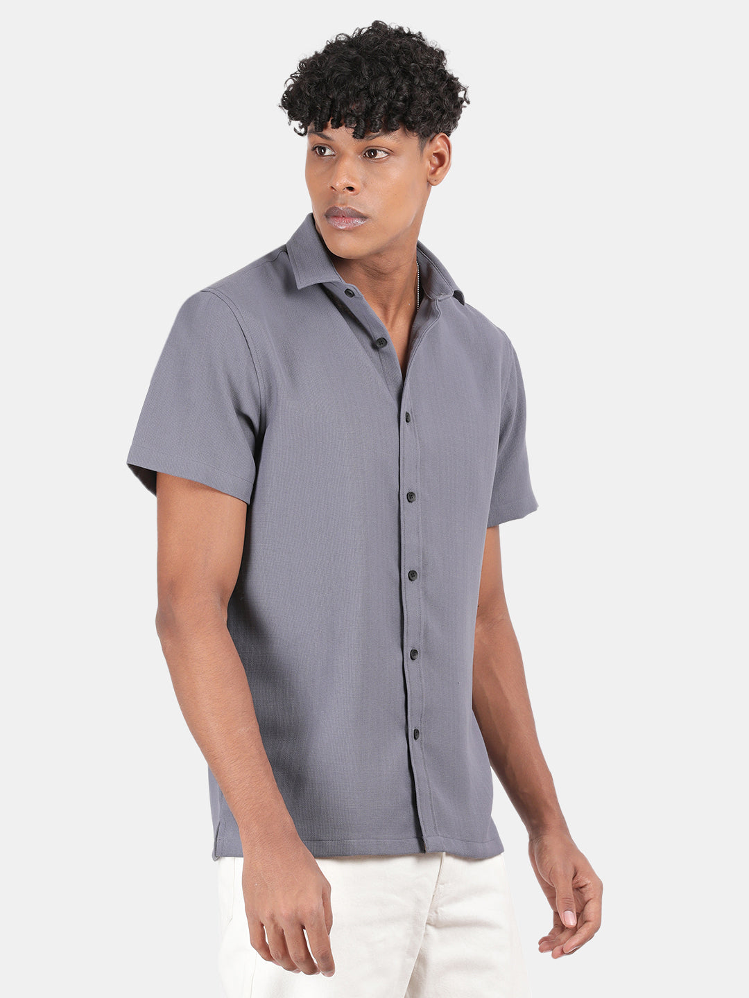 Men White Slim Fit Spread Collar Half Sleeve Casual Shirt