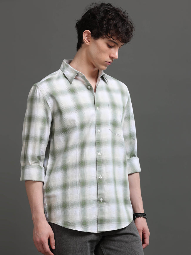 Men Green Checked Shirt