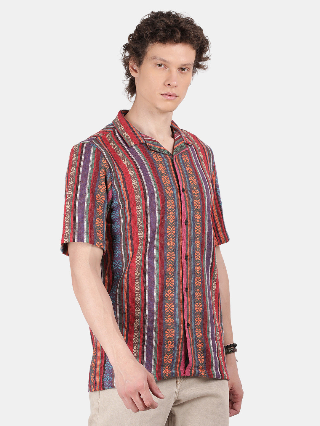 Men Red Slim Fit Spread Collar Half Sleeve Casual Shirt