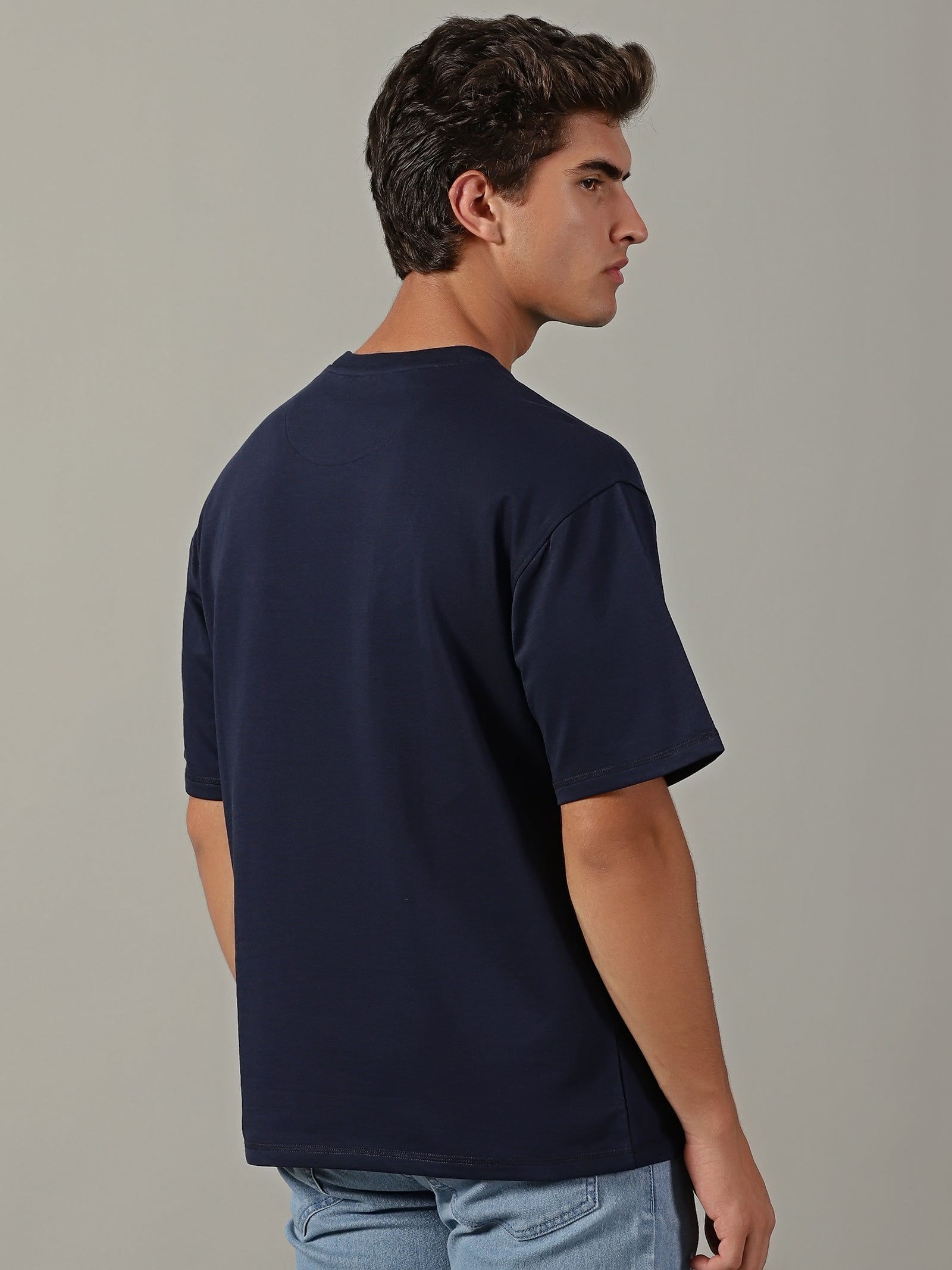 Men Navy Crew Neck Oversize Tshirt