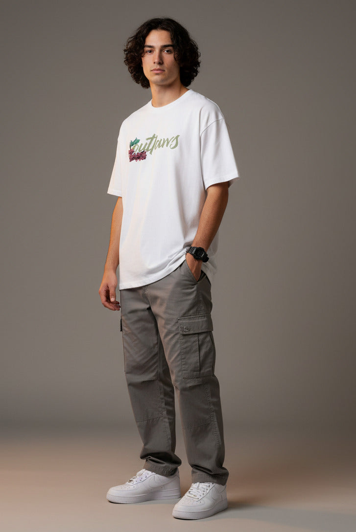 Men White Graphic Cotton Oversized T-Shirt