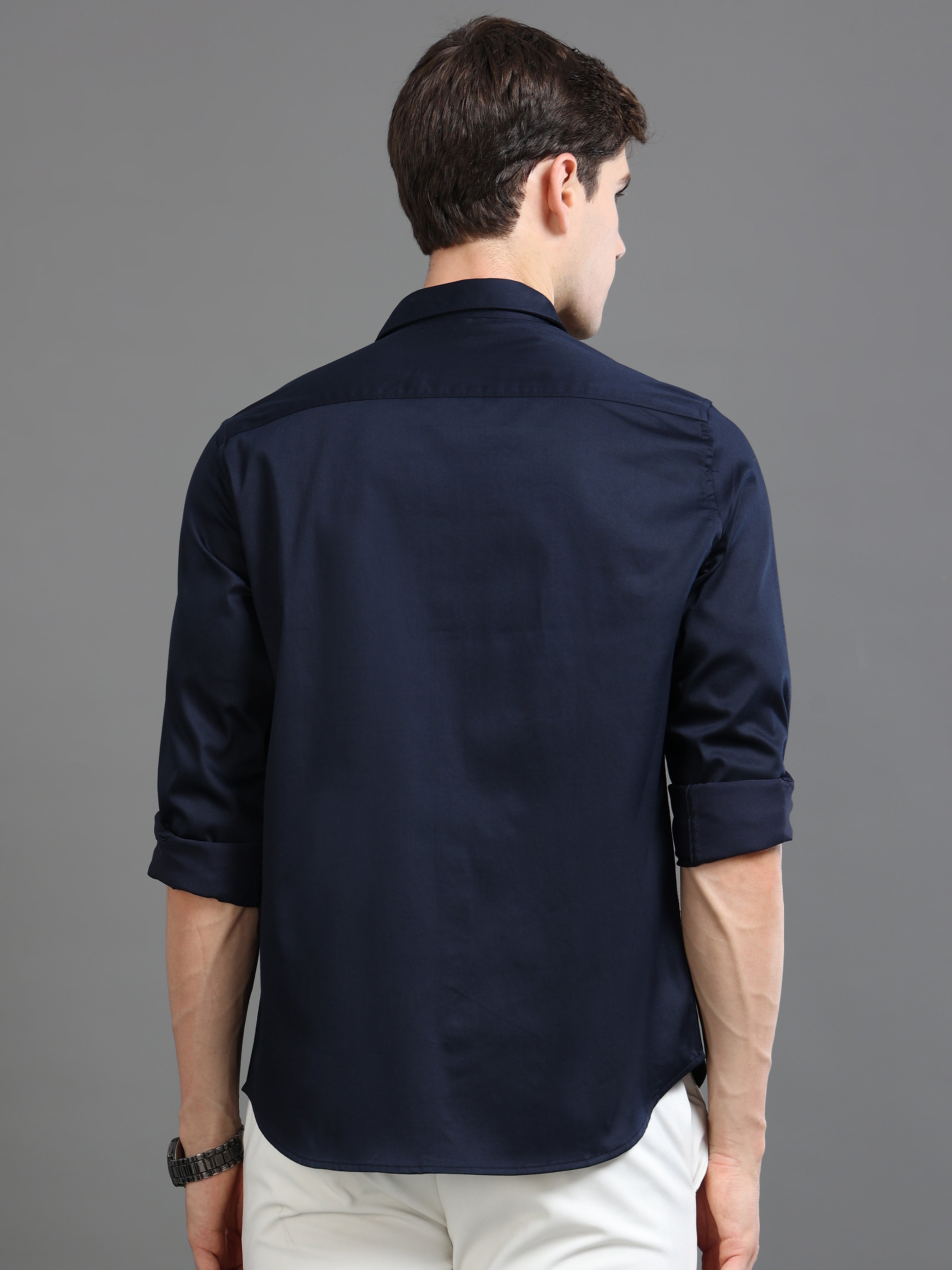 Men Navy  Satin Shirt