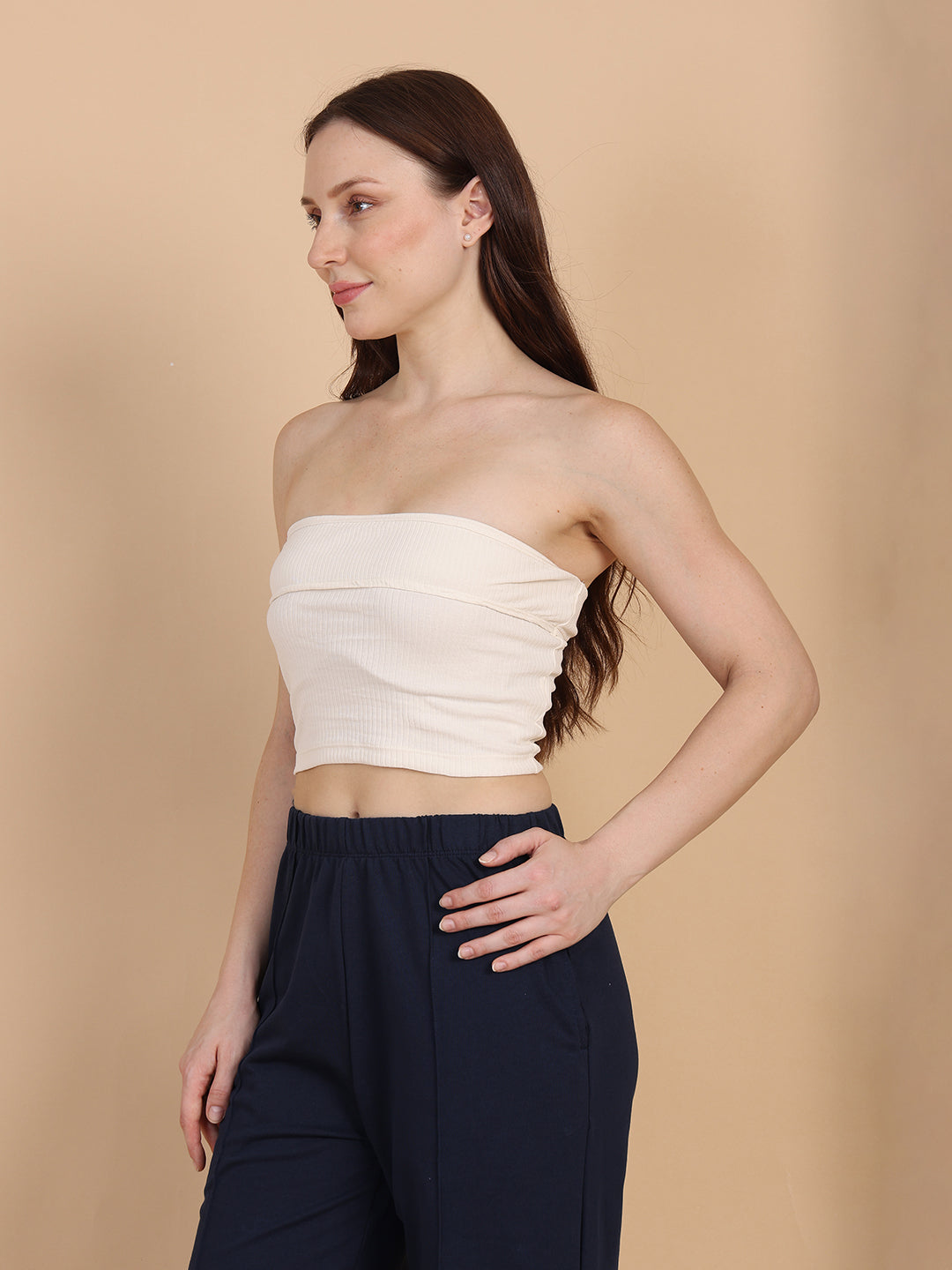 Women Off White Over Fold Tube Top