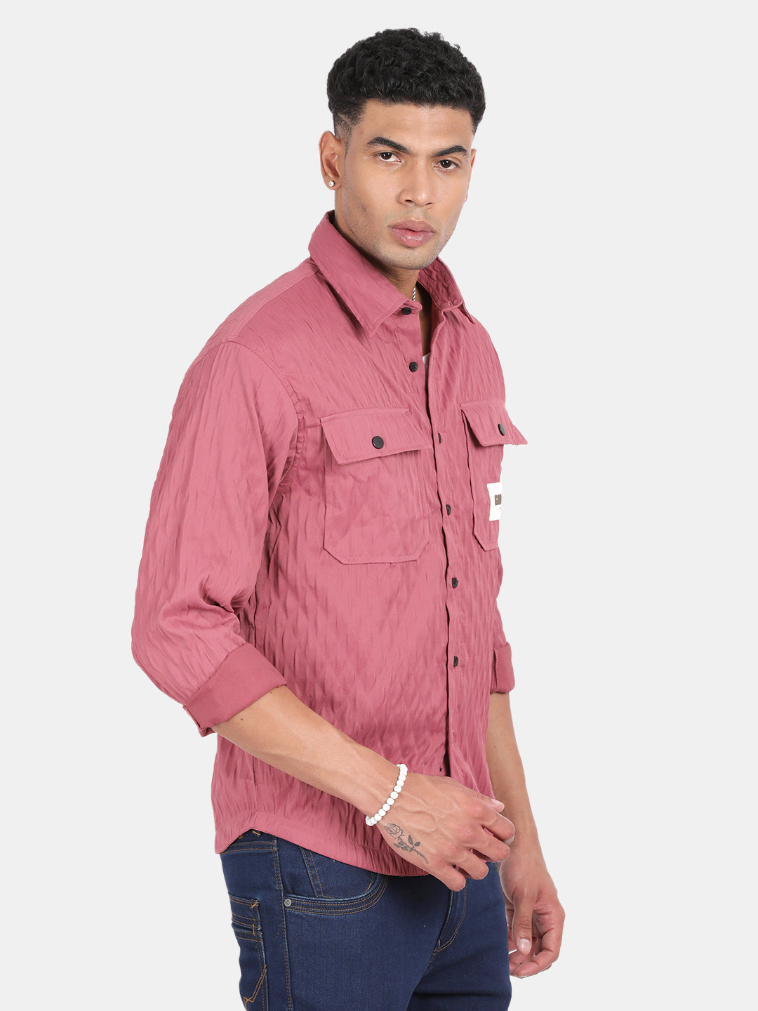 Men Pink Slim Fit Spread Collar Full Sleeve Casual Shirt