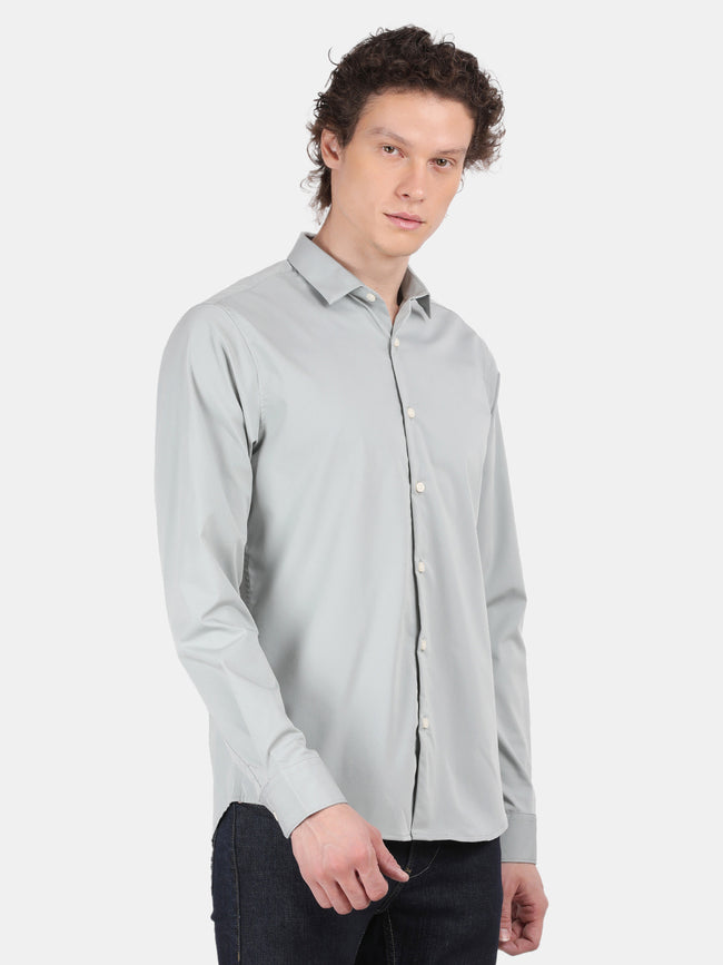 Men Light Green Slim Fit Spread Collar Full Sleeve Casual Shirt