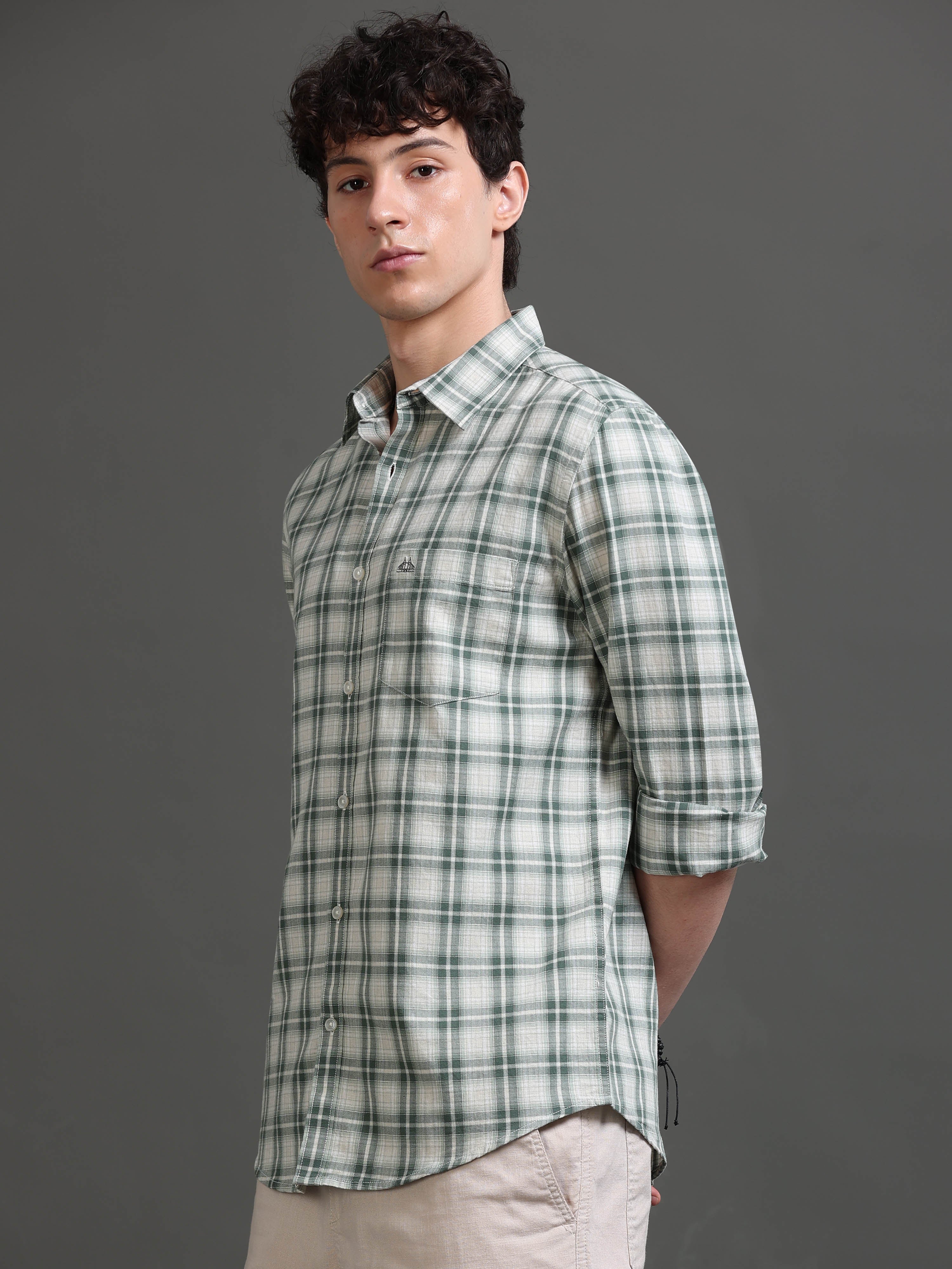 Men Green Checked Shirt