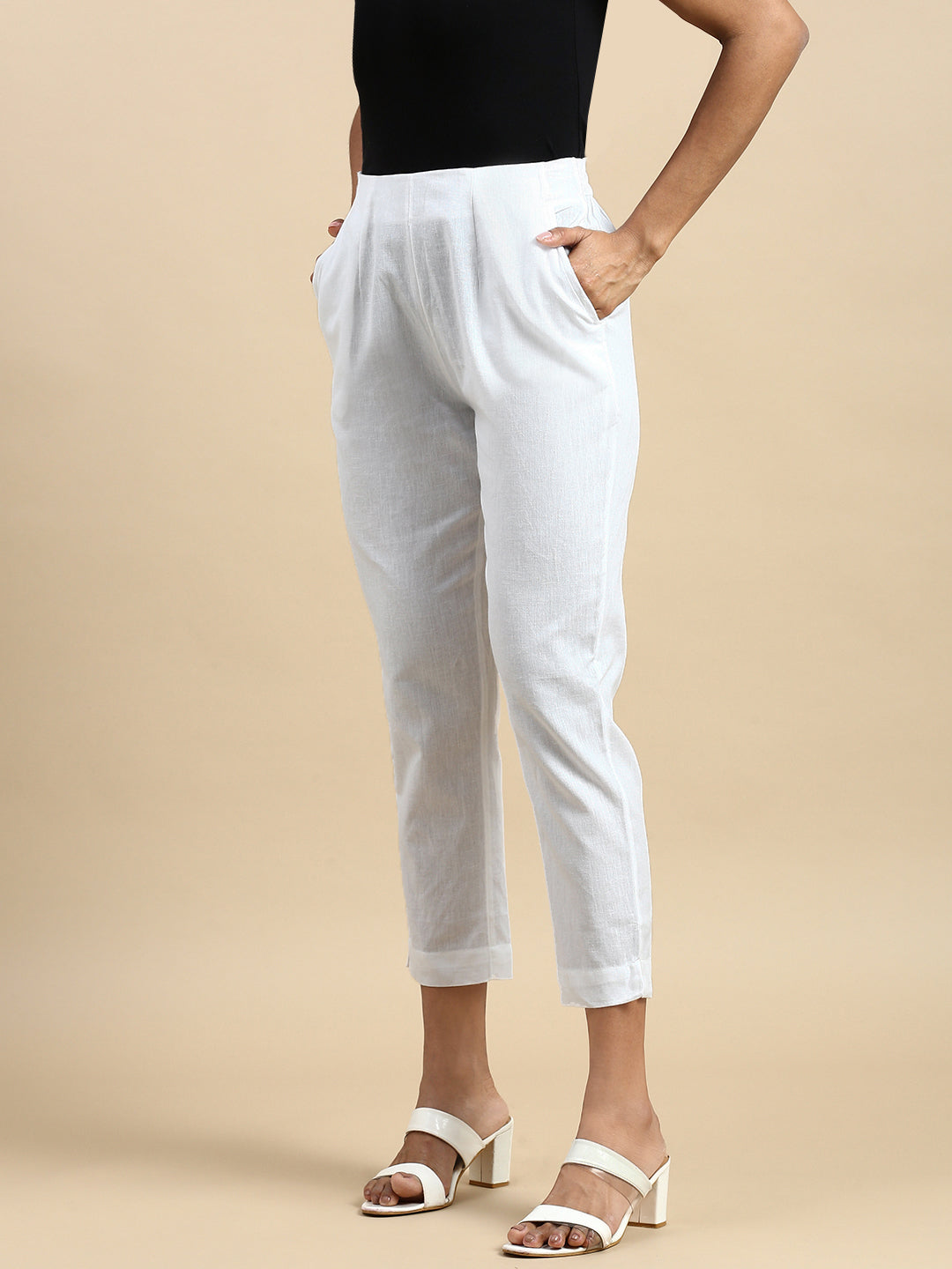 Women White Casual Pants