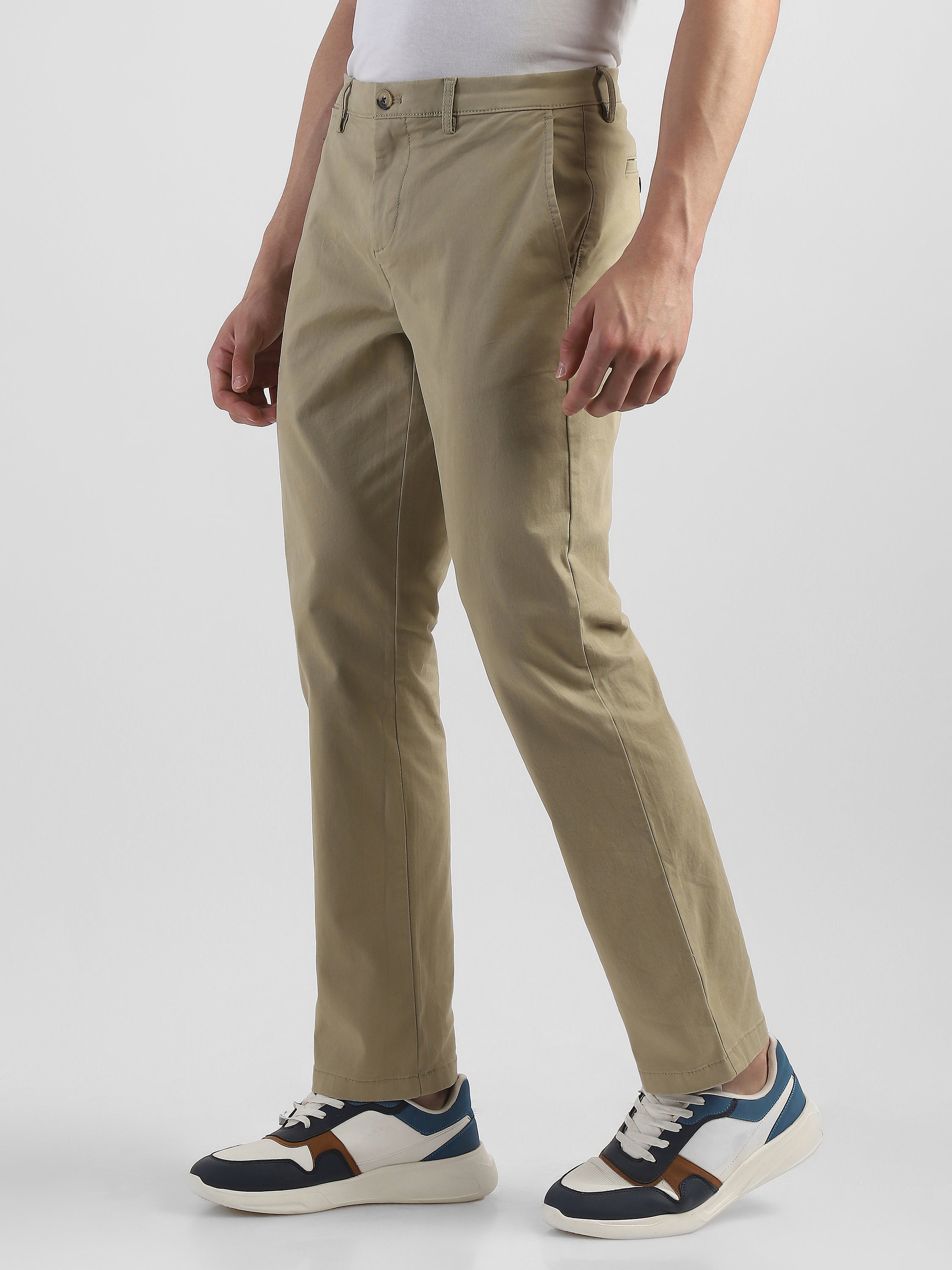 Men Khaki Mid Rise Formal Trouser