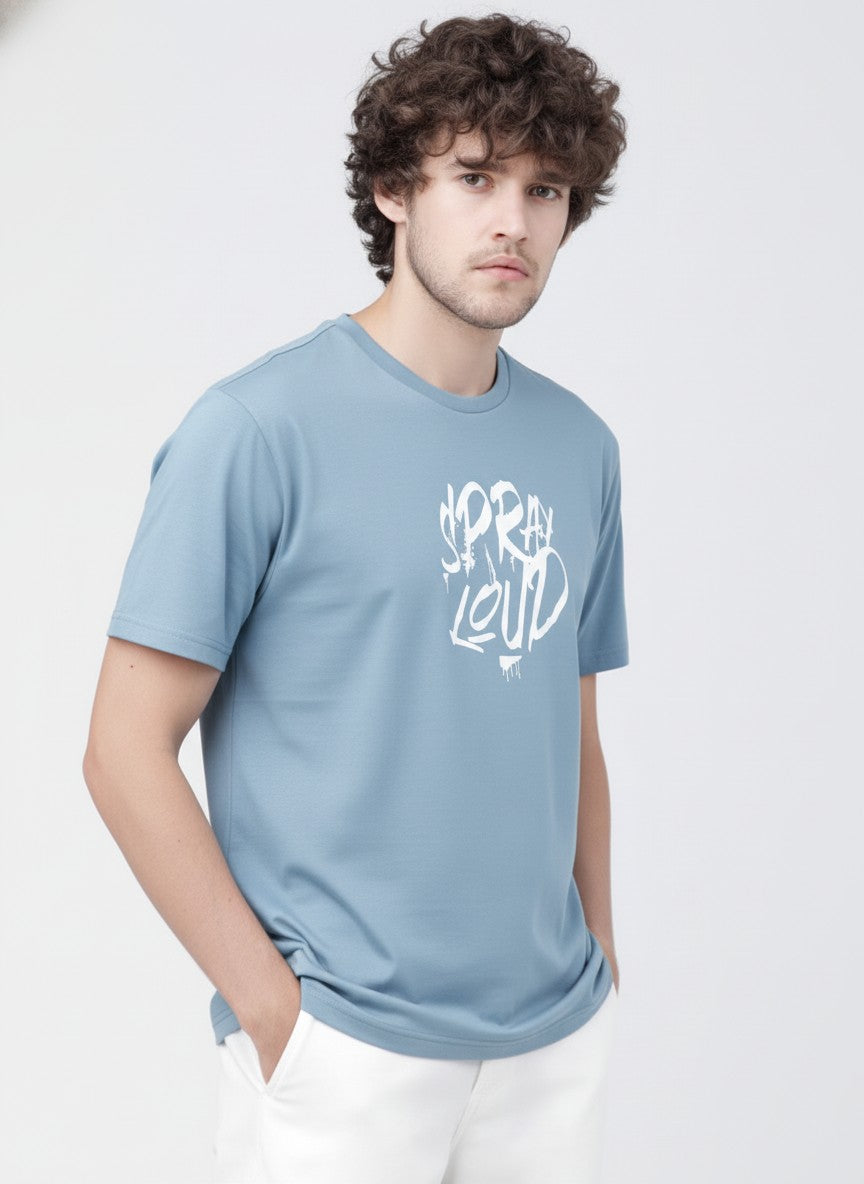 Men Cotton Ice Blue T-Shirt