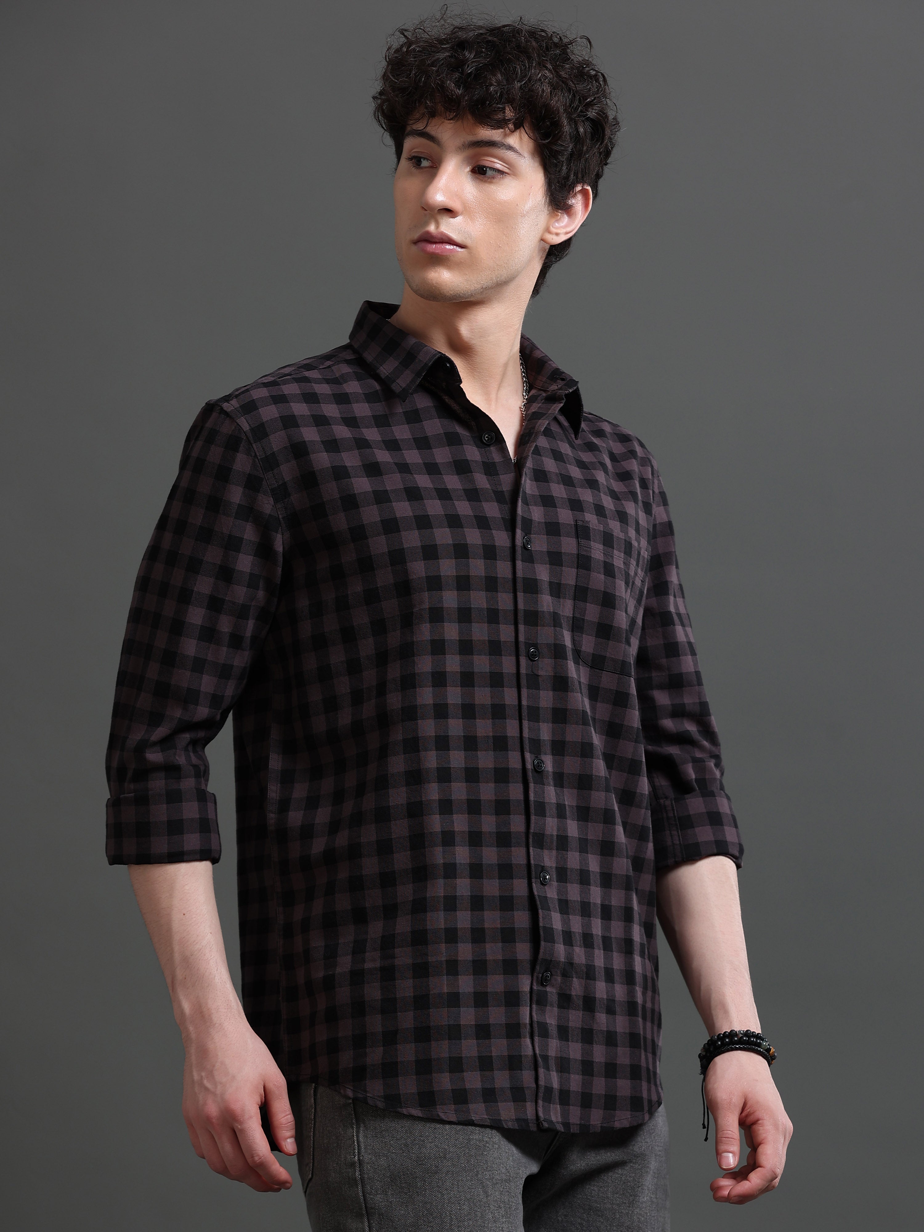 Men Purple Check Shirt