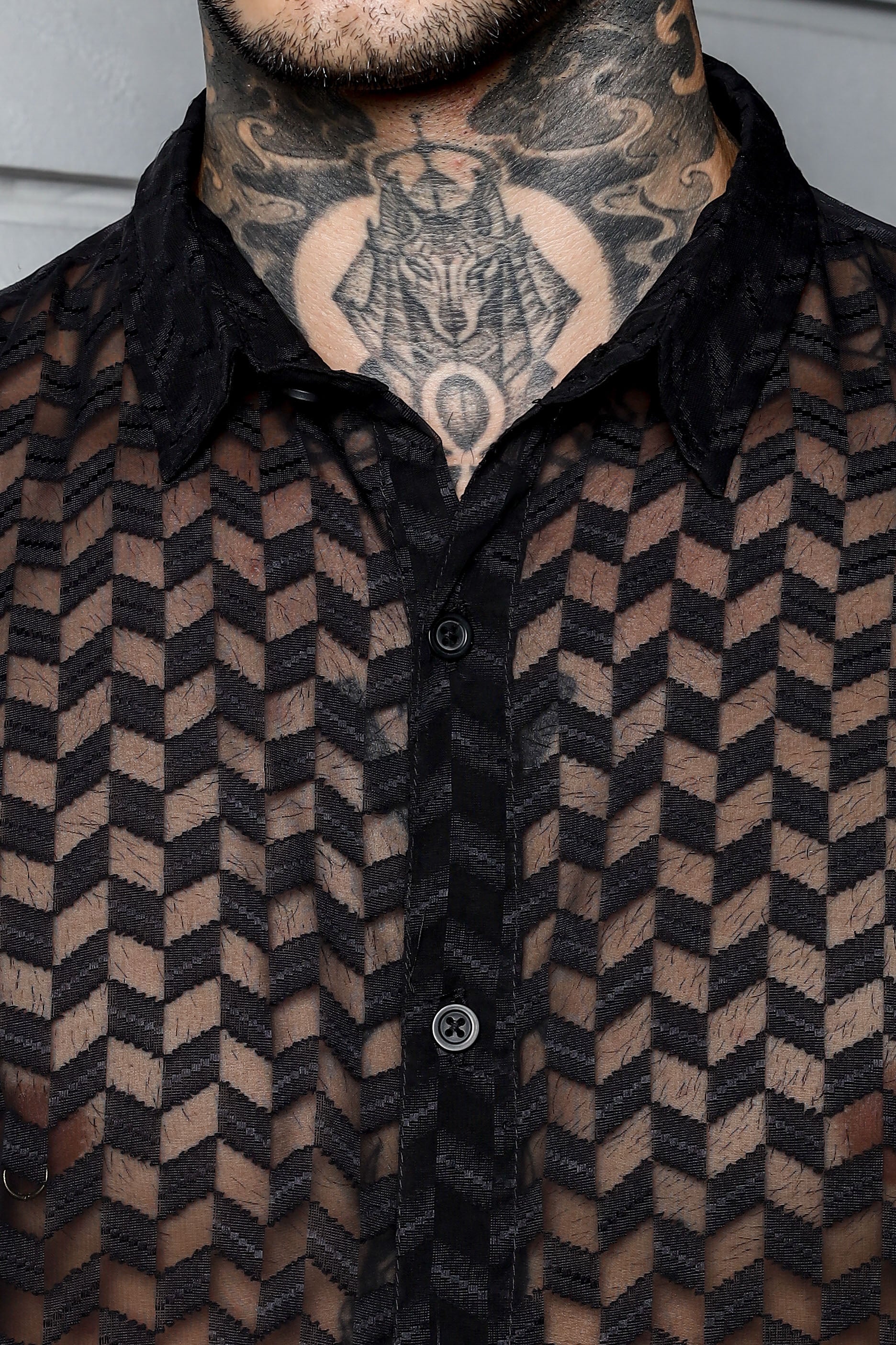 Men Black Semi Sheer Shirt