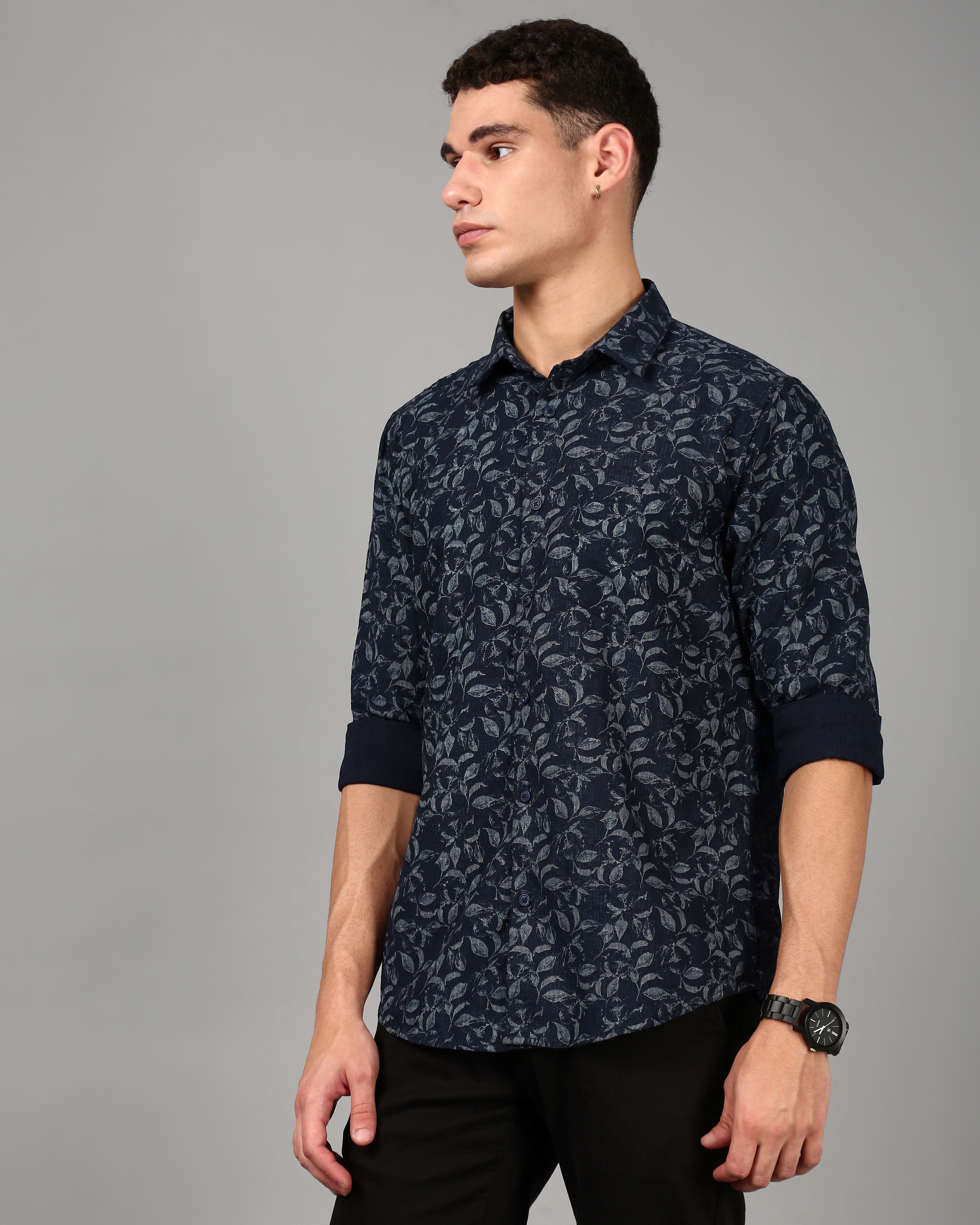 Men Navy Slim Fit Shirt