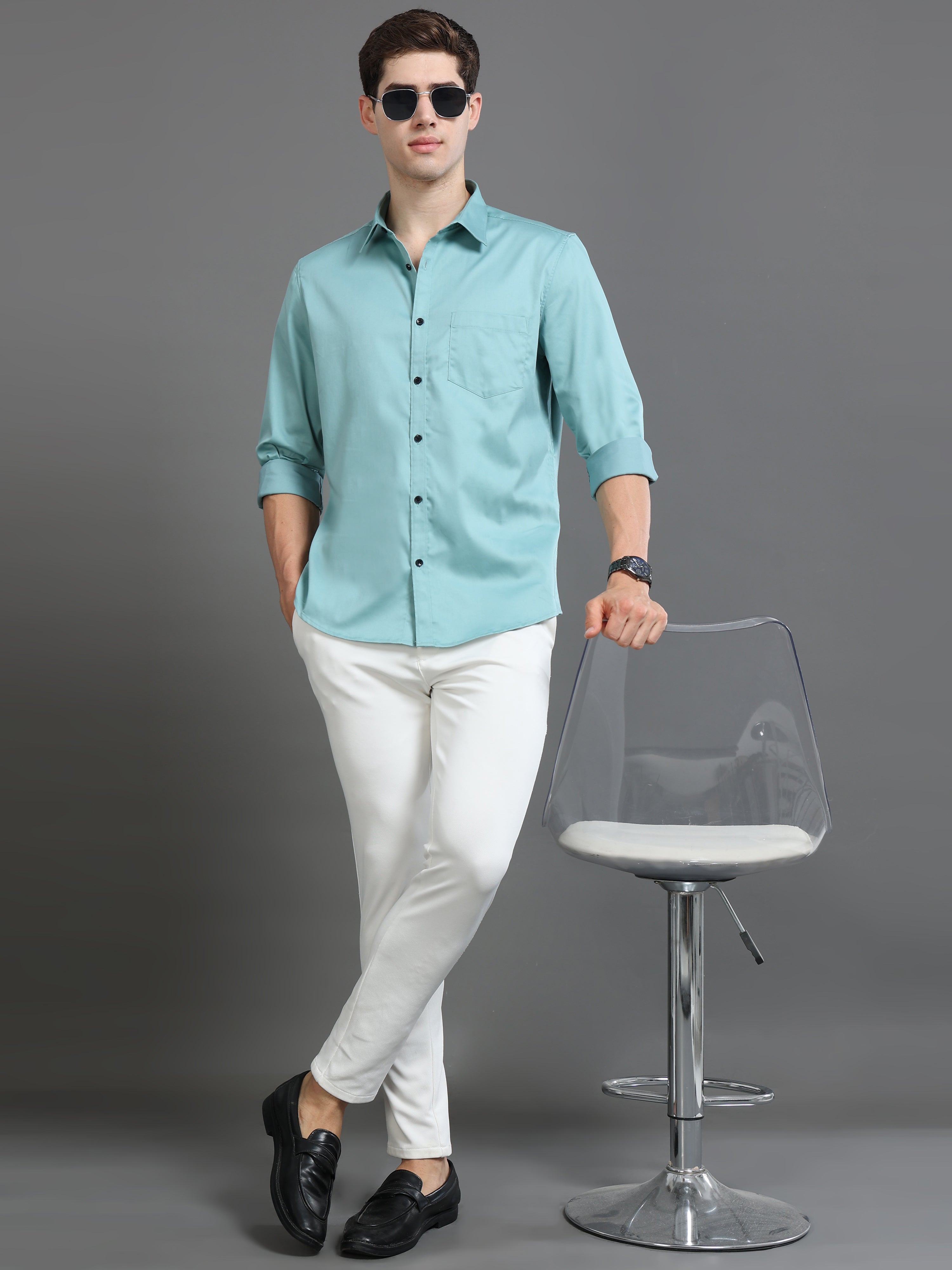 Men Blue Satin Shirt