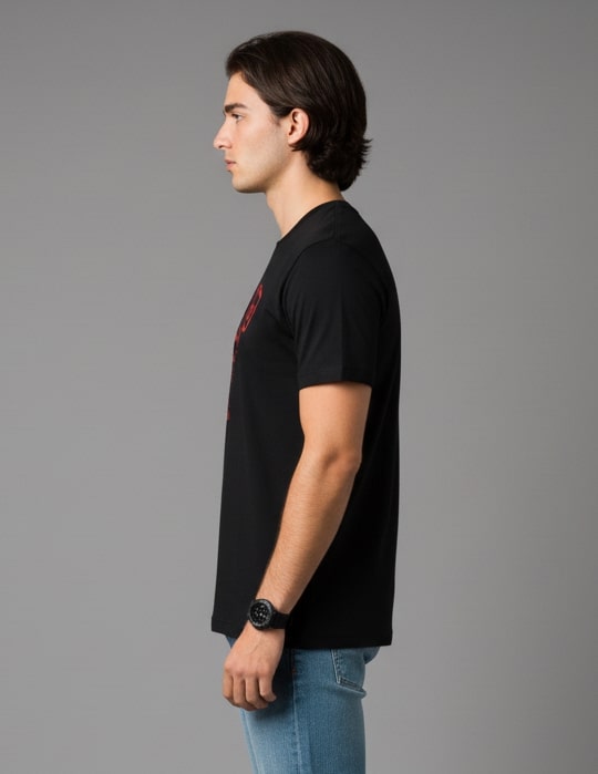 Men Printed Black Cotton Tshirt